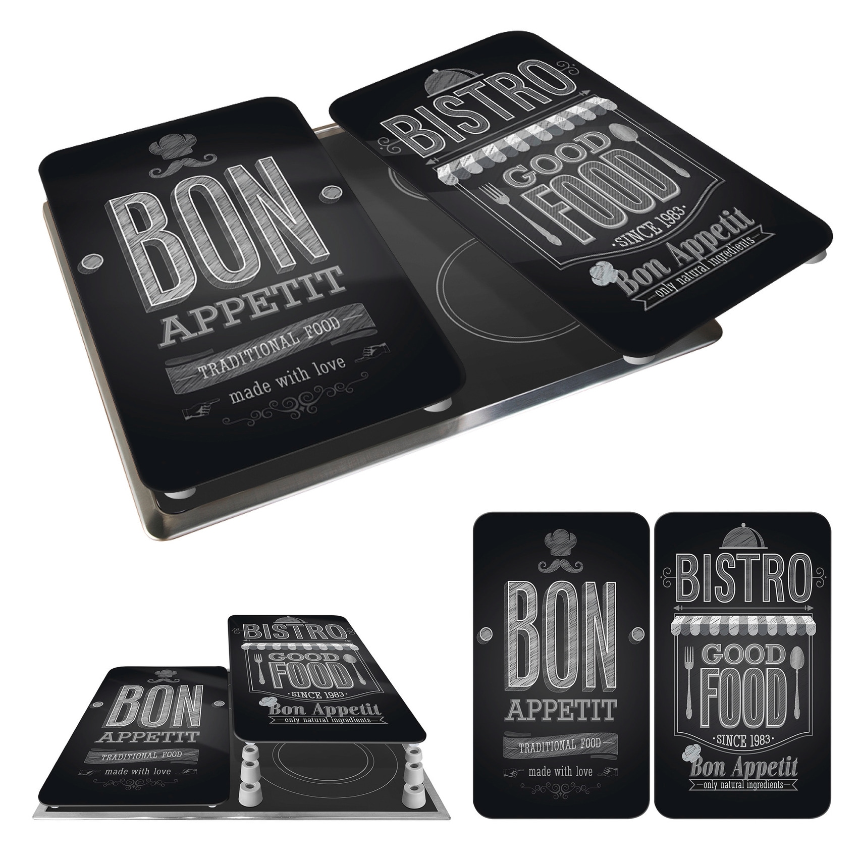 WENKO Herd-Abdeckplatte »Universal Modell Bon Appetit«, (Set, 2 tlg.), Herdabdeckung für alle Herdarten, kratzfest, mit rutschfesten Füßen