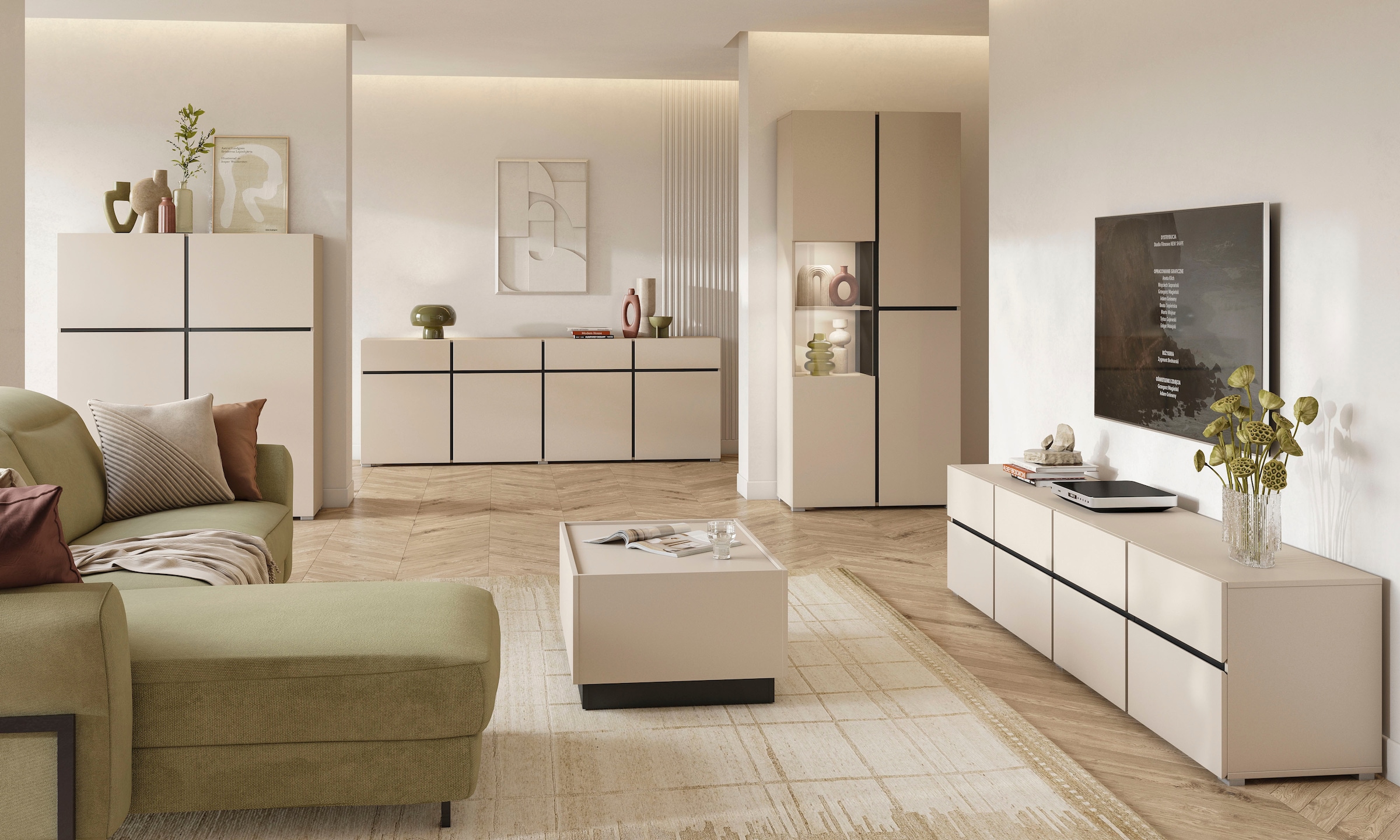 OTTO home Lowboard »Cross,Breite 225 cm, moderne grifflose TV-Kommode« TV-Schrank mit viel Stauraum, TV-Board