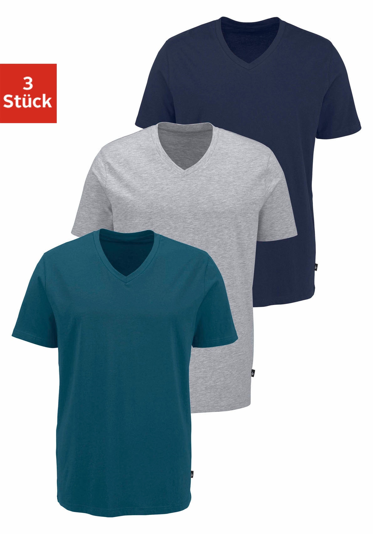 T-Shirt, (3 tlg., 3er-Pack), mit V-Ausschnitt, perfekte Passform, aus elastischer...