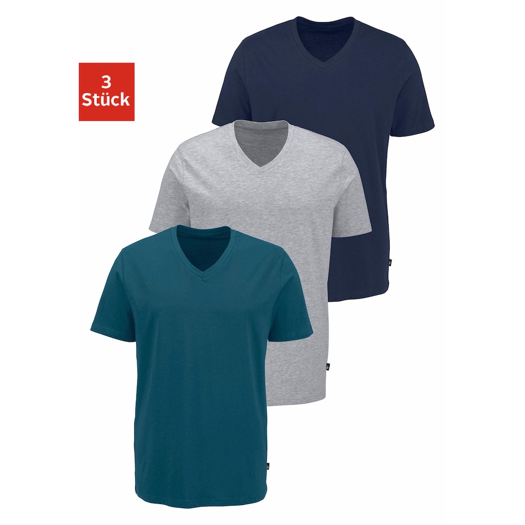 Bruno Banani T-Shirt, (3 tlg., 3er-Pack), mit V-Ausschnitt, perfekte Passform, aus elastischer Baumwolle