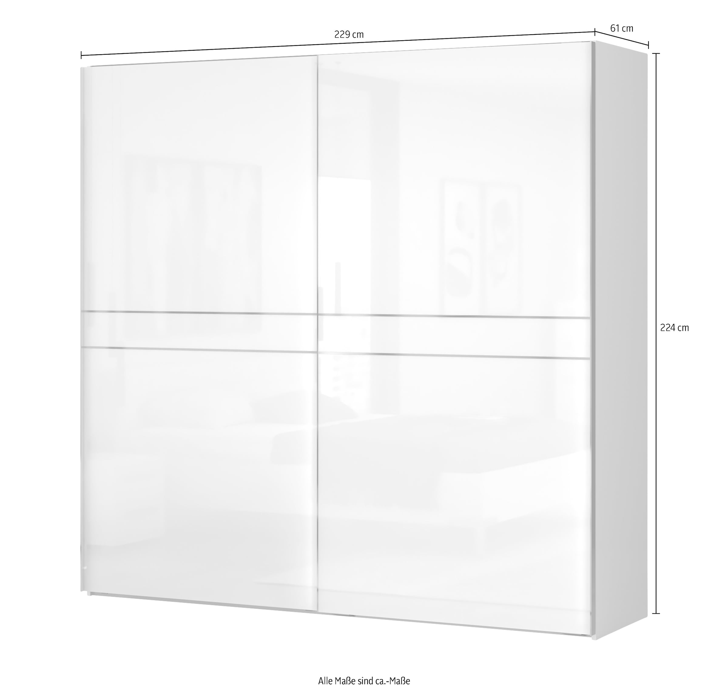 Places of Style Schwebetürenschrank »Piano, FSC-zertifiziert, mit Einlegeböden und Kleiderstangen«, (in 3 Breiten, 224cm hoch), UV lackiert, hochglänzend, mit Soft-Close Funktion, in beige oder weiß