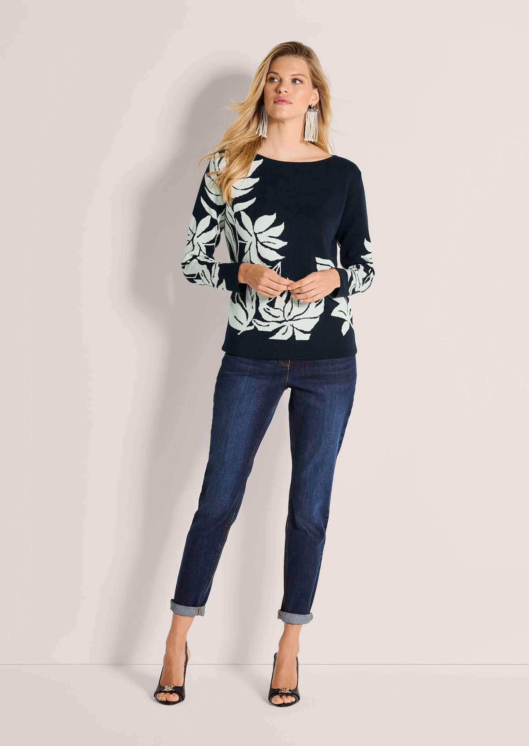 MADELEINE Longpullover "Feinstrickpullover Jacquardpullover mit floralem Mu günstig online kaufen