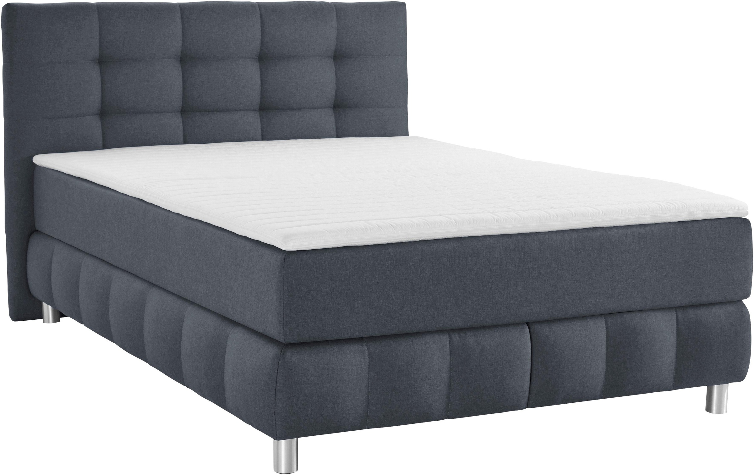 Boxspringbett HOME AFFAIRE "Salo", grau (anthrazit), B:154cm L:211cm, Struktur (100% Polyester);Bezug der Spiegelfläche Matratzendrell aus 100% Polyester;Samtoptik (100% Polyester), Komplettbetten, Boxspringbett, incl. Topper, 6 Breiten, 2 Härtegrade, TFK 8