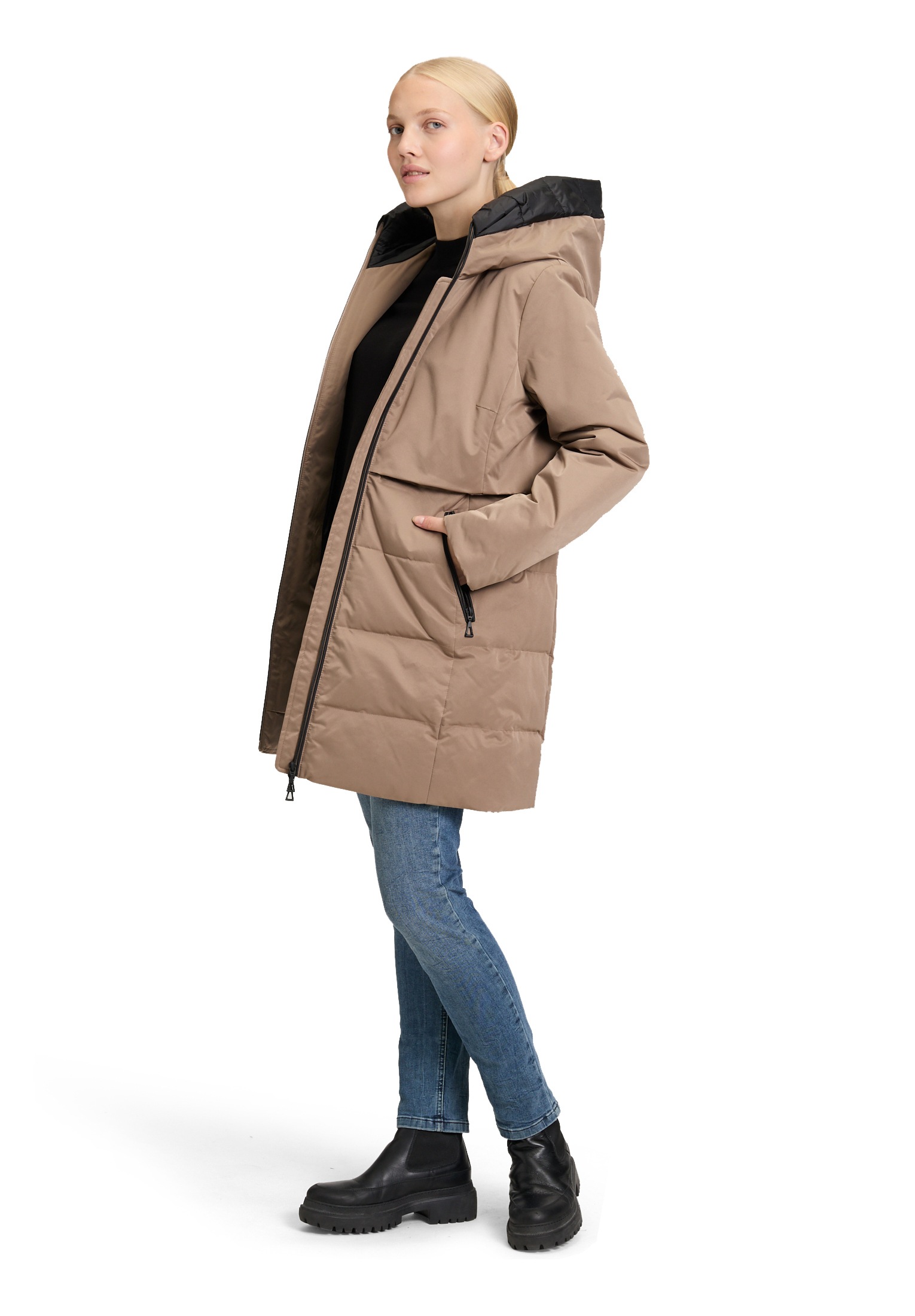 Amber & June Winterjacke »Amber & June Damen Wintermantel mit Kapuze«, mit Kapuze