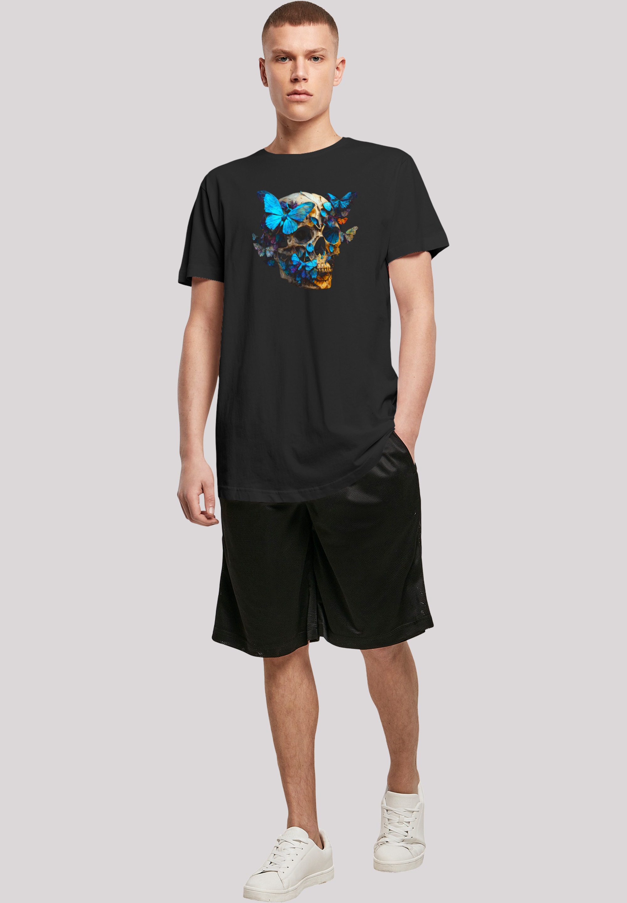 F4NT4STIC T-Shirt »Schmetterling Skull LONG TEE«, Print