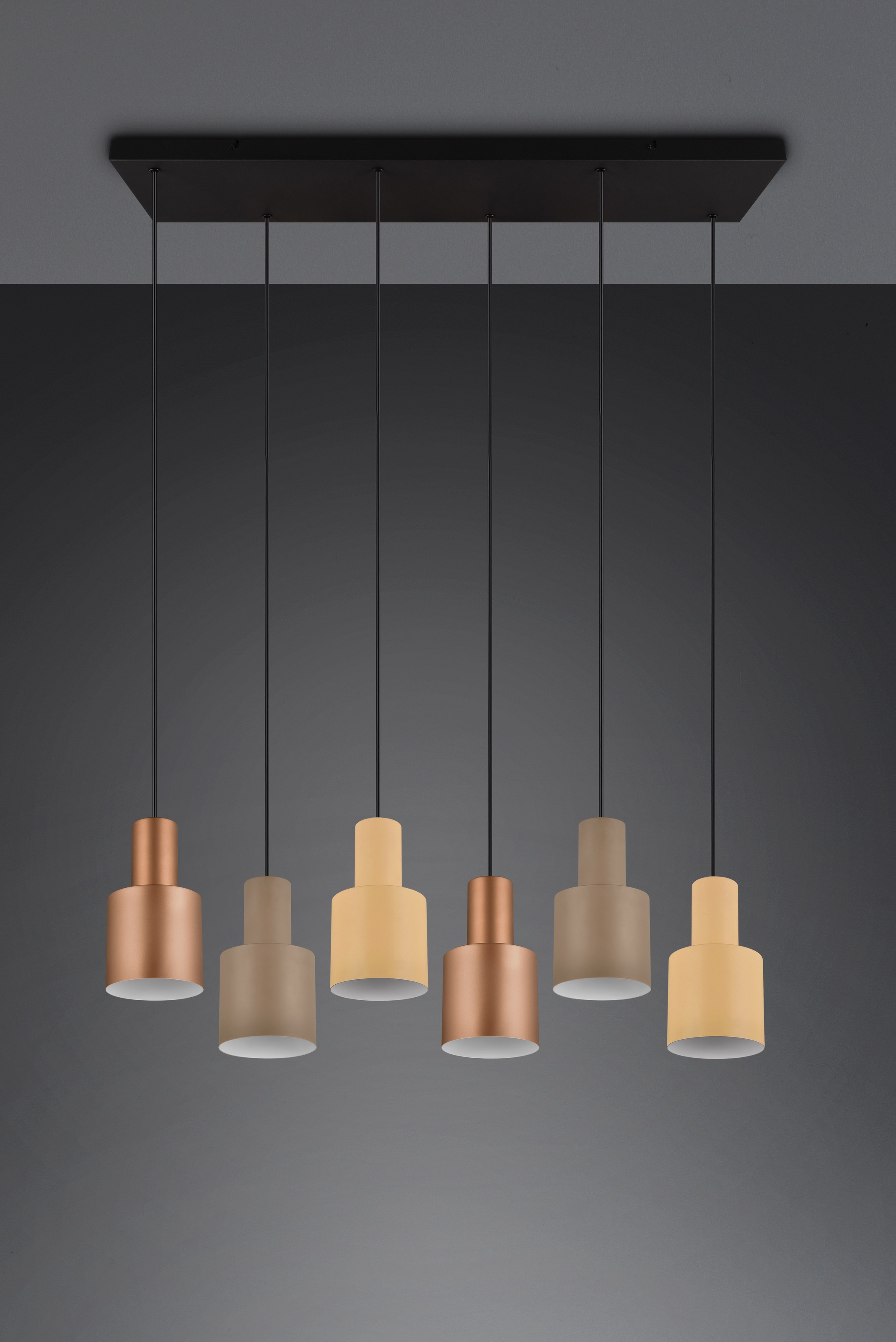 TRIO Leuchten Pendelleuchte »AGUDO, Hängelampe 6-flammig exkl 6xE27 max 40W höhenverstellbar« E27 1 Stk. warmweiß - kaltweiß mehrfarbige Lampenschirme in beige taupe & coffee, Esszimmerlampe