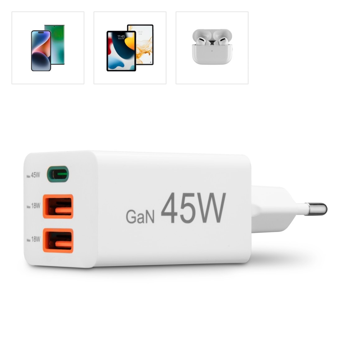 Hama Schnelllade-Gerät »USB-Ladegerät (Schnellladegerät, Netzteil, 1x USB-C, 2x USB-A, 45 W)«, (1 St.)
