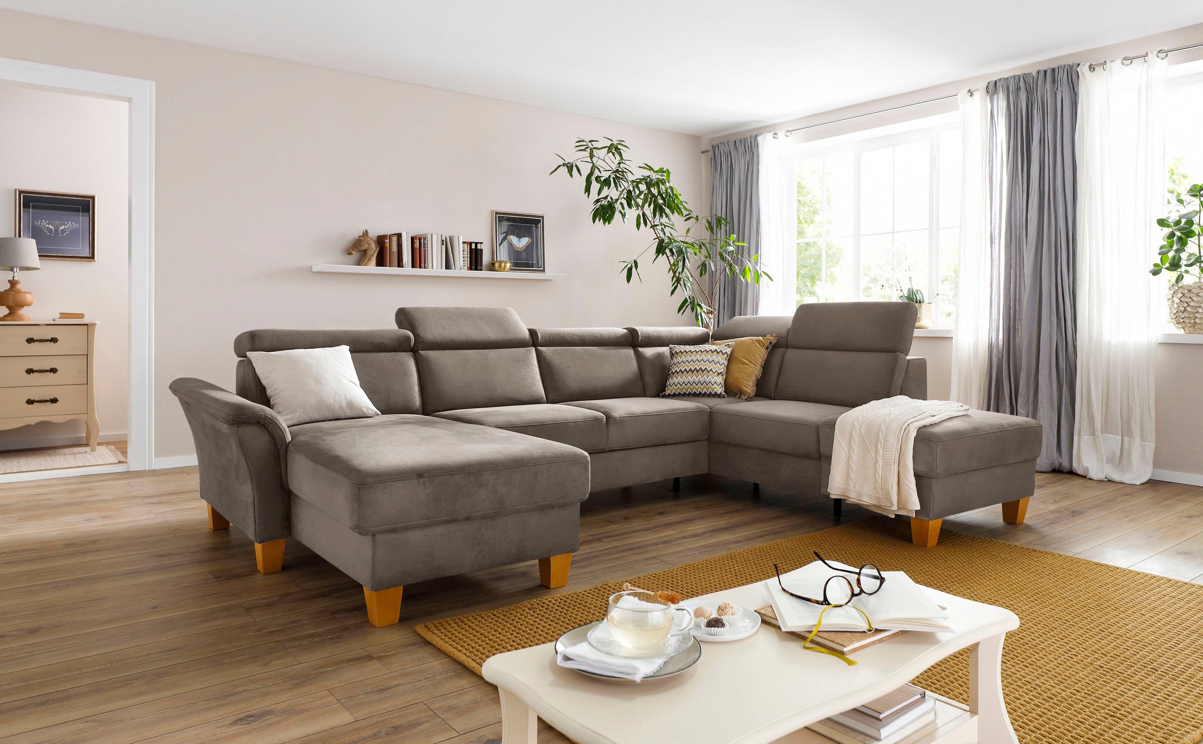 Home affaire Wohnlandschaft "Conville U-Form" Kopfteilverstellung wahlweise günstig online kaufen