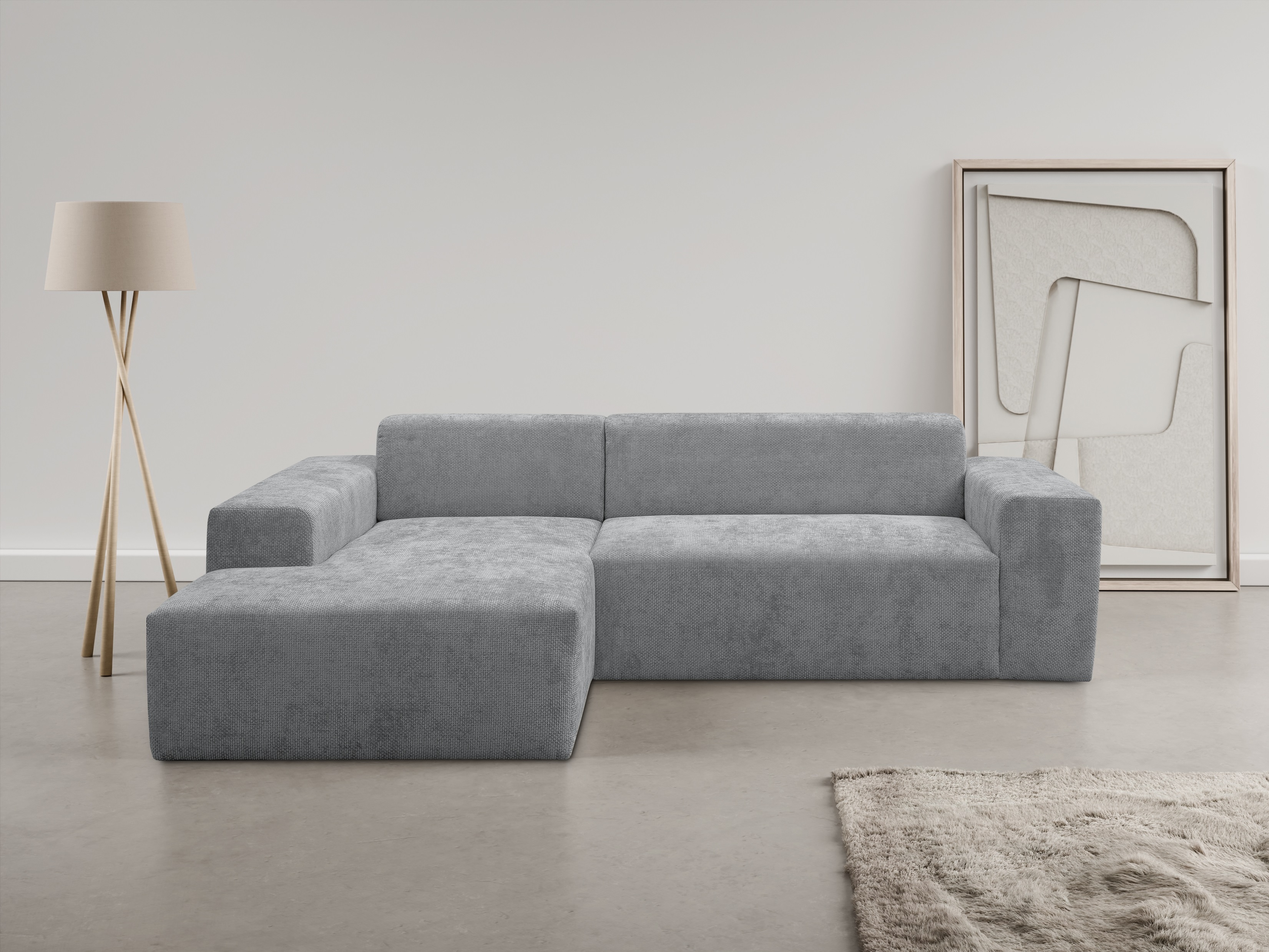 WERK2 Ecksofa "Zeus-L 253 cm breit, bequemes Cord-Sofa in L-Form, urbanes Design" Organische curvy-trend Couch mit großer Komfort-Ottomane