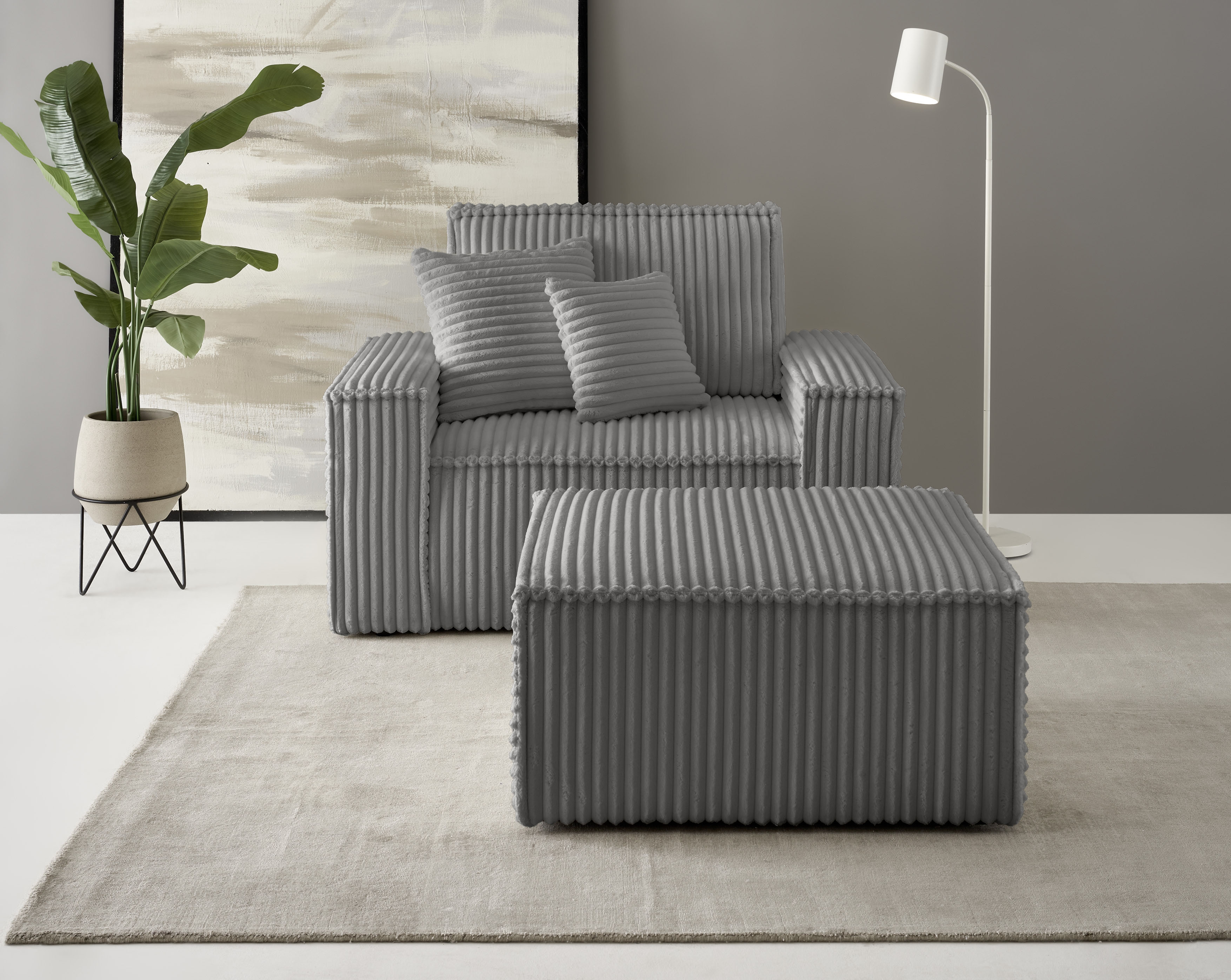 OTTO home Loveseat "FINNLEY Cord, Loveseat & Hocker im Set" 2 Stk. tlg. verfügbar in den Stoffqualitäten Bouclé, Struktur fein und Mega Cord