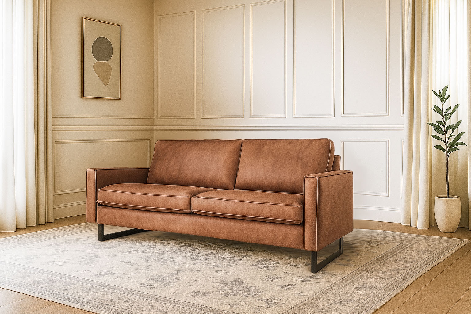 OTTO home 3-Sitzer "Pinto, 206 cm, Cord, Chenille, Lederoptik" mit Keder, schwarze Metallfüße, Wellenunterfederung