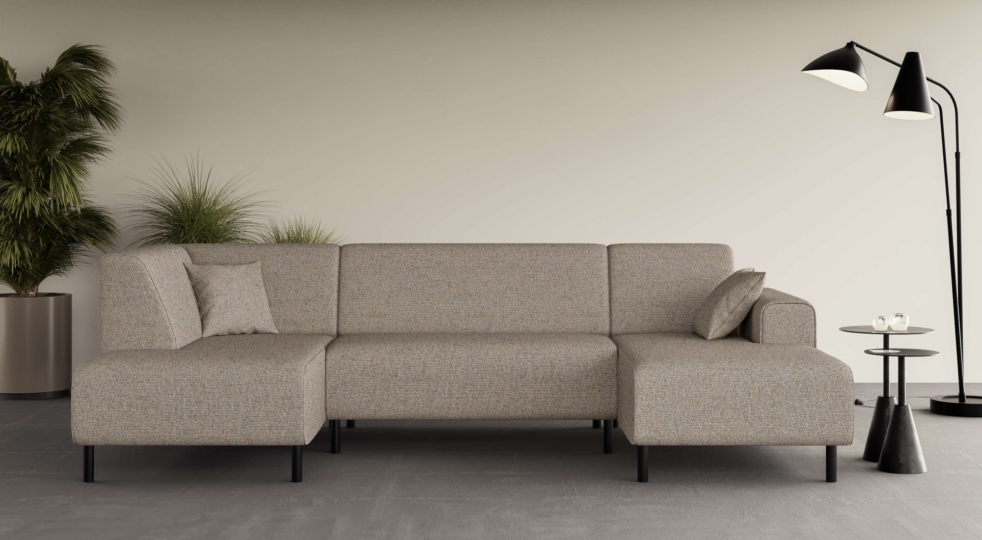 OTTO home Wohnlandschaft "ARROS U-Form mit Wellenunterfederung, Maße B/T/H: 300/163/81 cm" incl. Zierkissen, mit Recamiere links/rechts bestellbar, auch in Cord