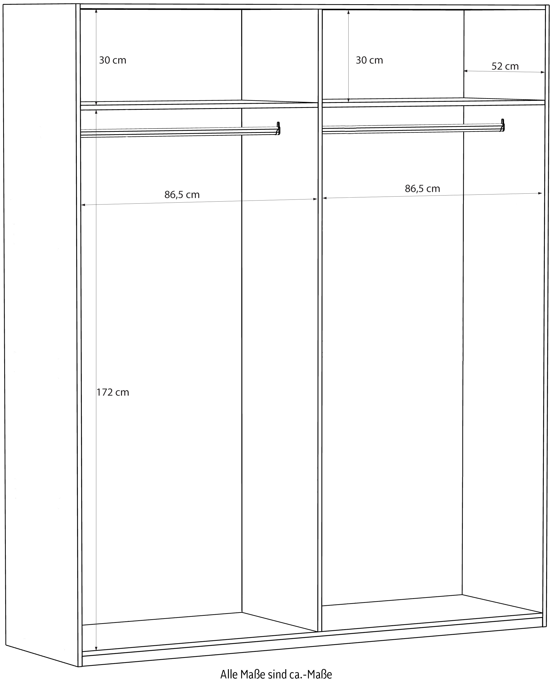 FORTE Drehtürenschrank, Höhe 2,10 mtr., stehende Montage, Grifflos