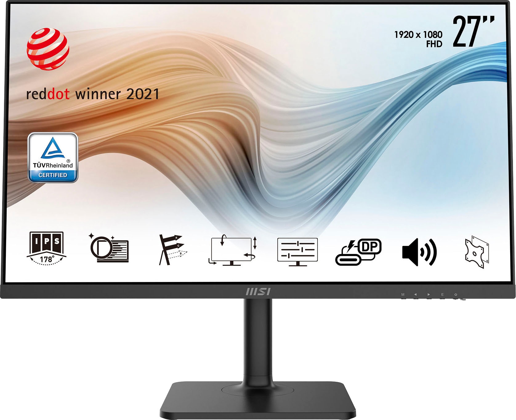 MSI LCD-Monitor "Modern MD271P", B:61,3cm, schwarz, Monitore, 3 Jahre Herstellergarantie, höhenverstellbar, USB-C