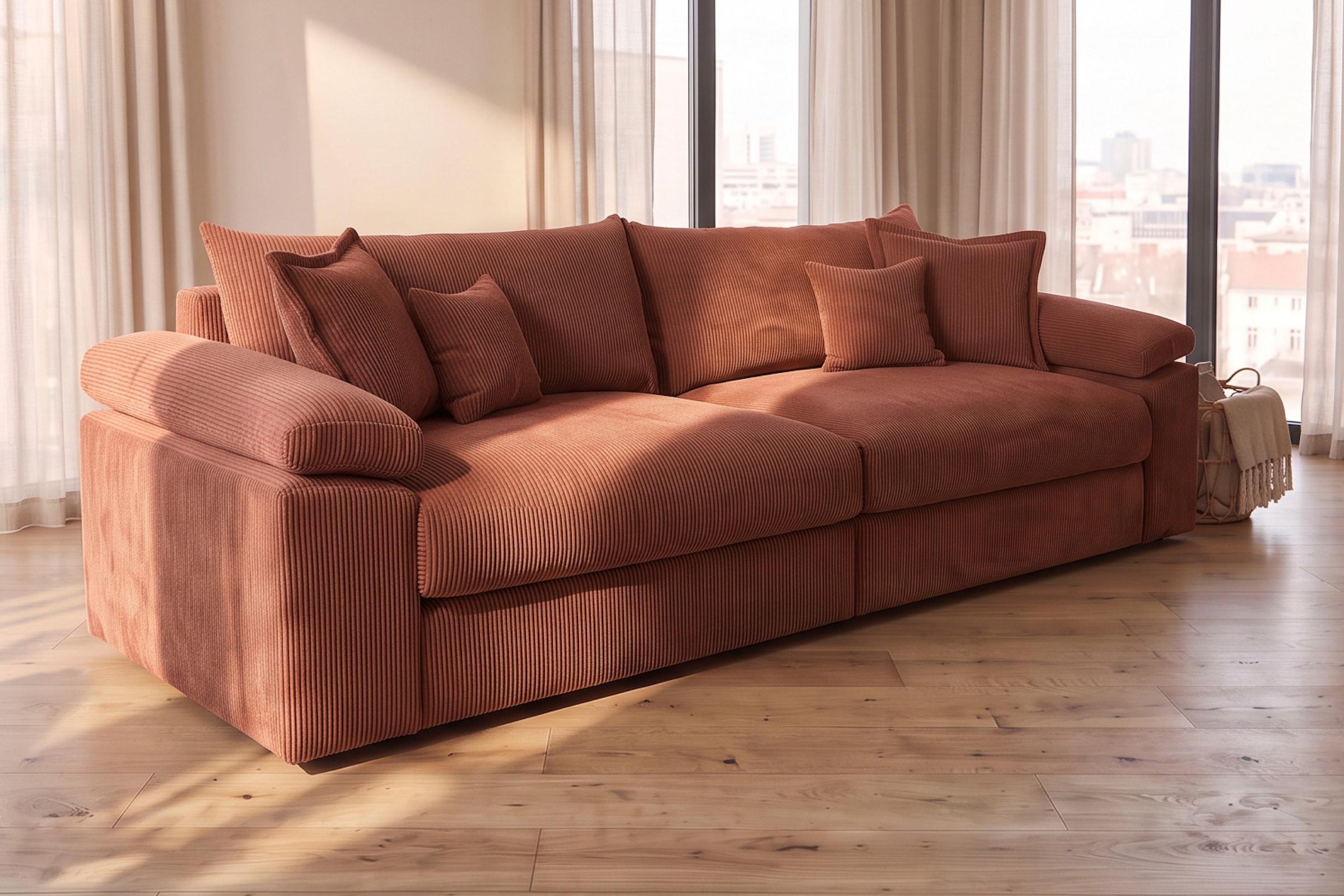 OTTO home Big-Sofa »Soft&Cosy XXL, B: 303 cm - OTTO. Verlässliche Qualität.« Mega-Sofa, Cord oder Chenille-Struktur, mit Federkern & 4 Zierkissen