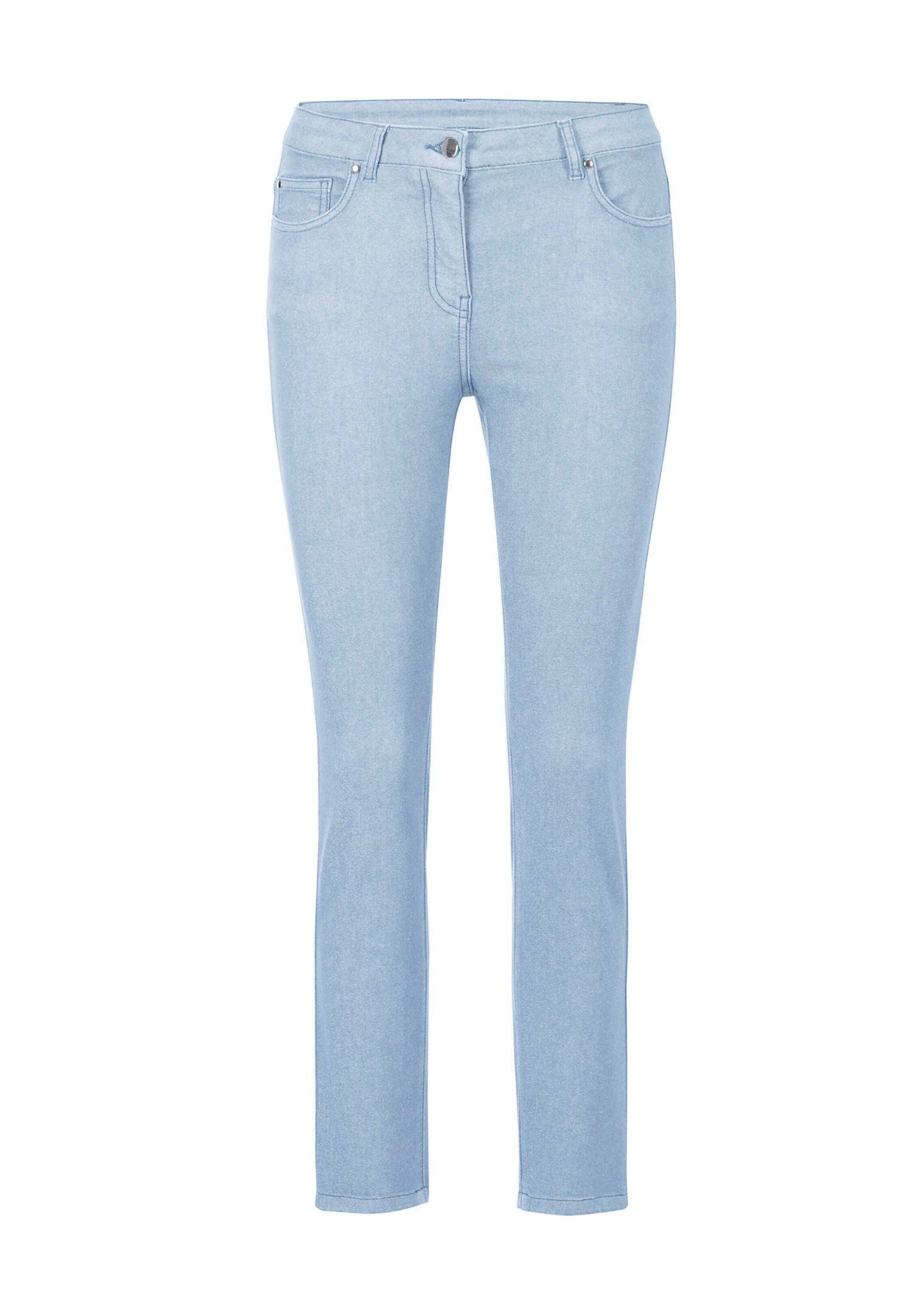 GOLDNER Damen 7/8-Hose "Kurzgröße Schmale Stretchhose BELLA", blau, Gr. 26, Obermaterial: 65% Baumwolle CO. 31% Polyester PES. 4% Elasthan EL., Hosen