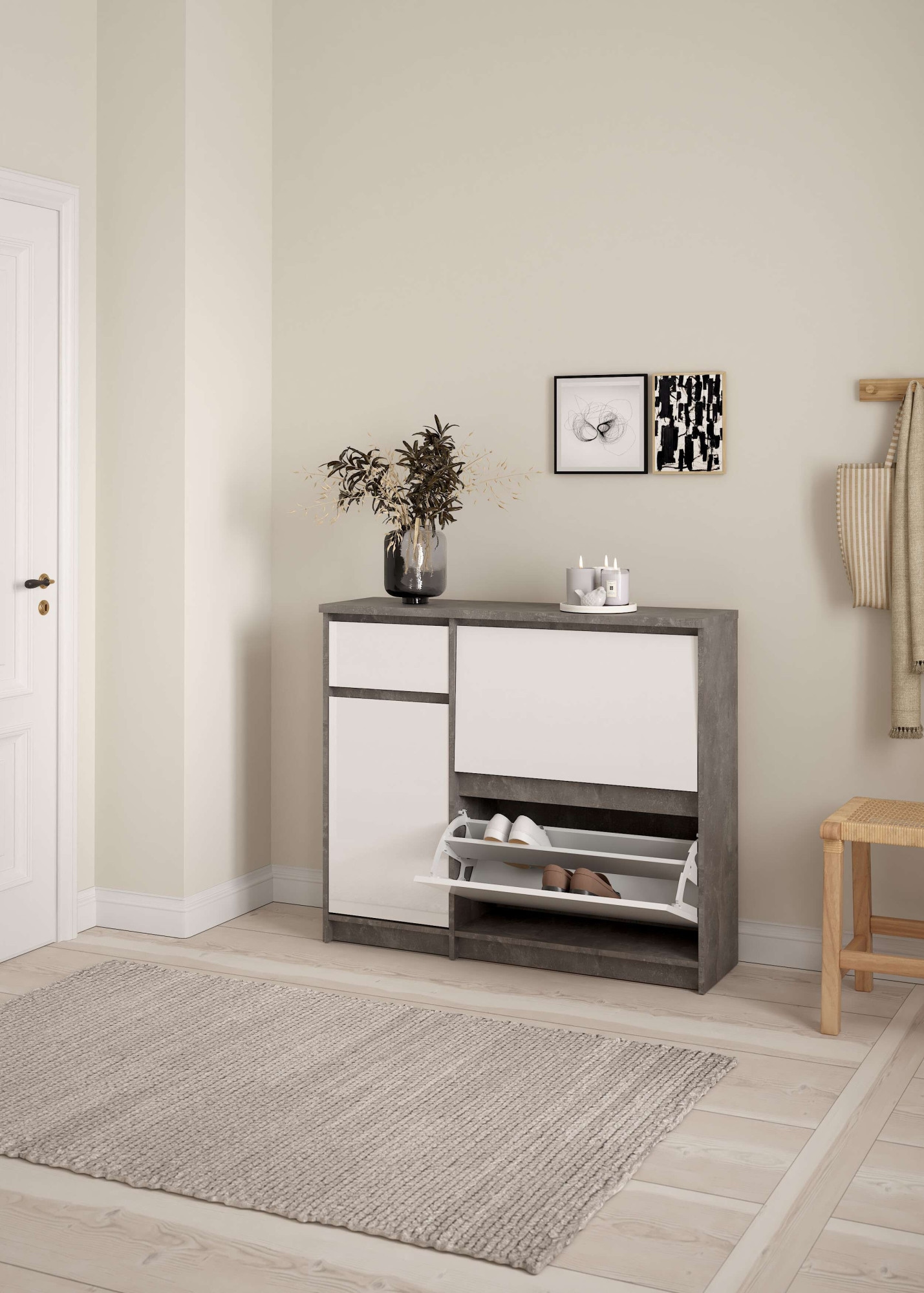 INOSIGN Schuhschrank »Naia Schuhaufbewahrung, Schuhkommode, Schuhregal, Garderobenschrank,«, mit 2 Klappen und 1 Tür und 1 Schublade, Breite 109 cm