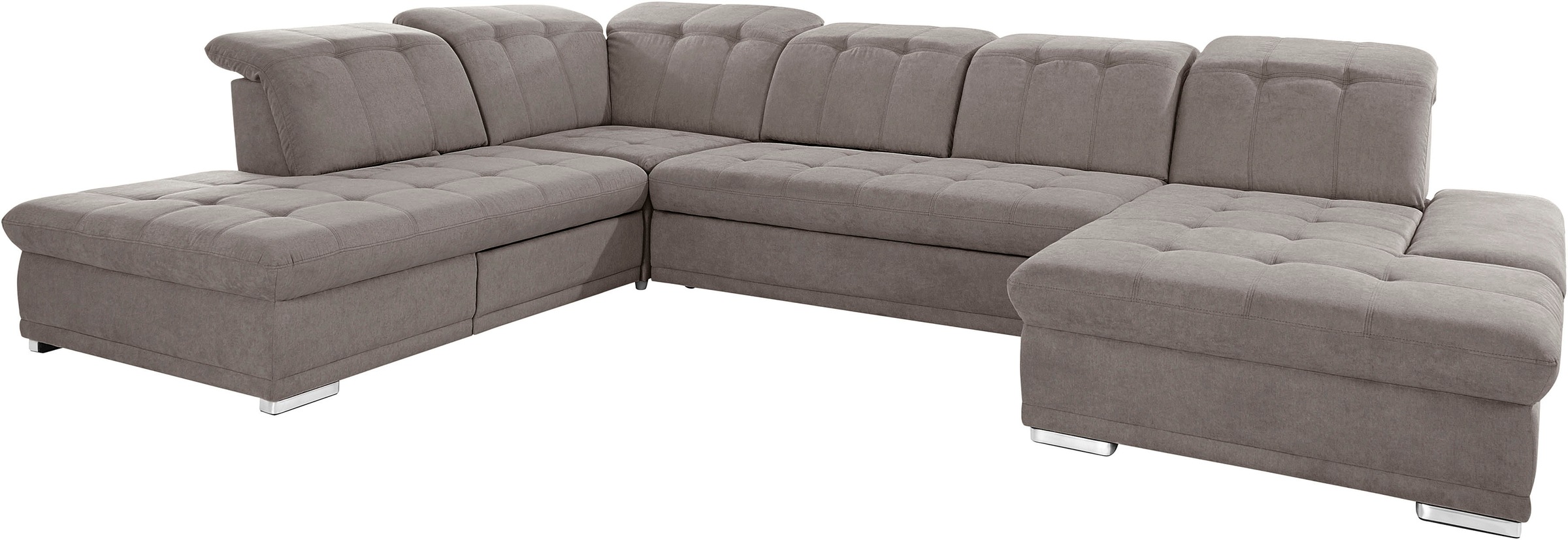 Wohnlandschaft COTTA "Holiday U-Form mit Sitztiefen-, Armteil- und Kopfteilverstellung", grau (elephant), B:386cm H:86cm T:265cm, 100% Polyester, Sofas, Wohnlandschaft, wahlweise mit Bettfunktion & Bettkasten 8
