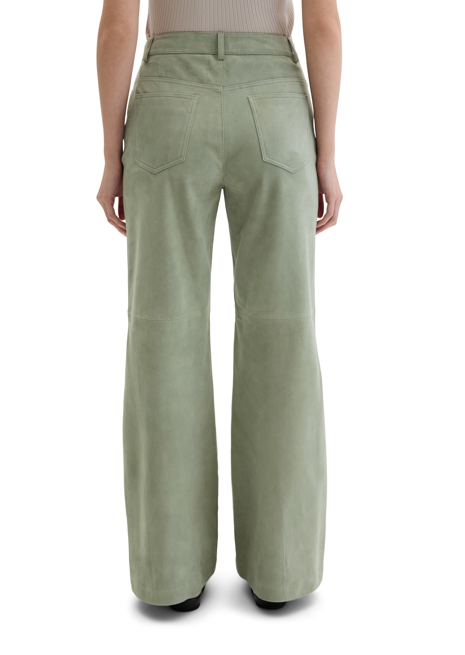 Lederhose MARC O'POLO "aus softem Ziegenleder", Damen, Gr. 36, Normalgrößen, fresh sage, Obermaterial: 100% Leder (Ziege); Futter: 100% Polyester, unifarben, weit lang, Hosen 2