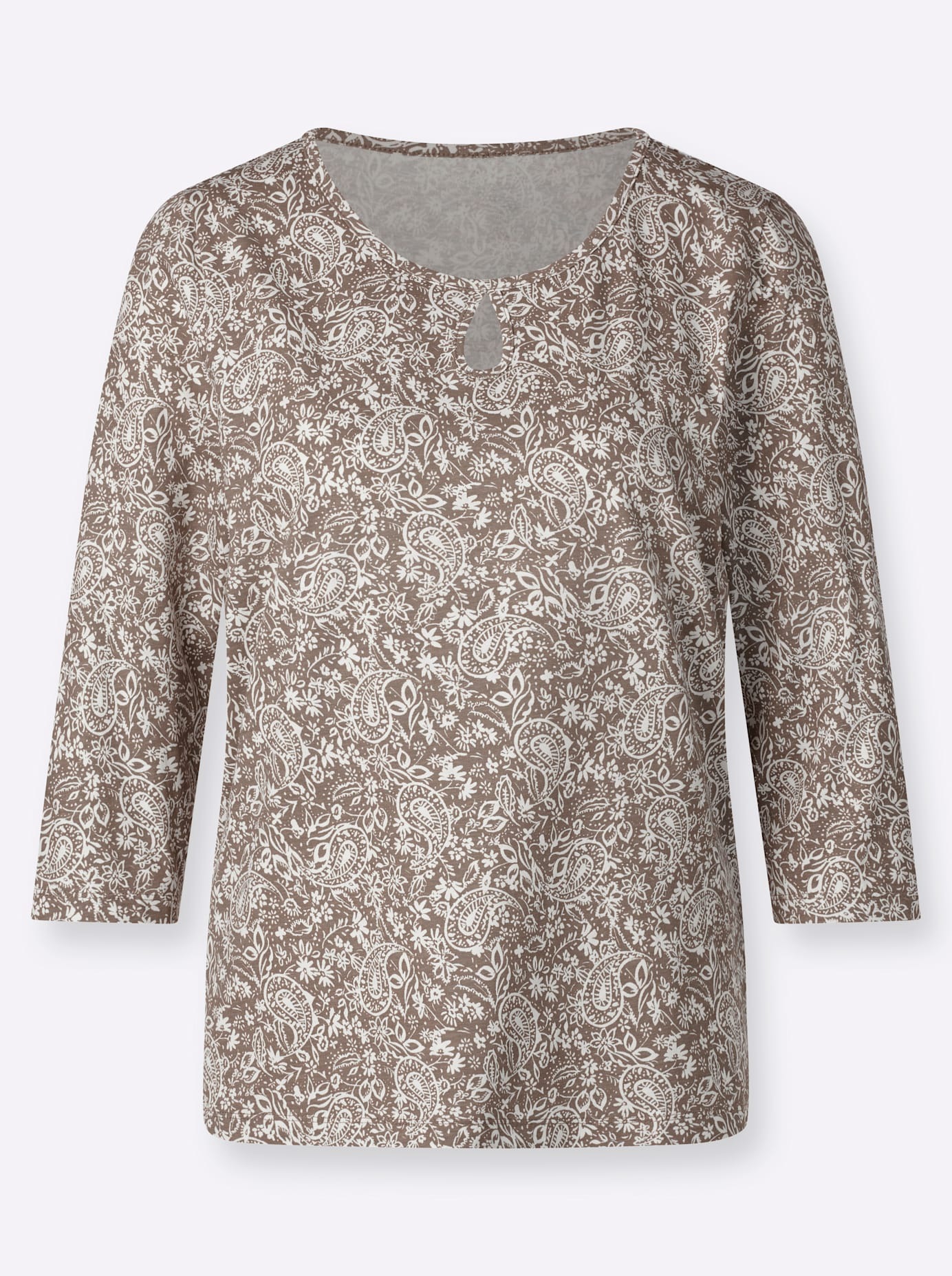 Rundhalsshirt CLASSIC BASICS "Rundhals-Shirt", Damen, Gr. 38, grau (taupe, ecru, bedruckt), 100% Baumwolle, Paisley, gemustert, Rundhals, Shirts Rundhalsshirt 2