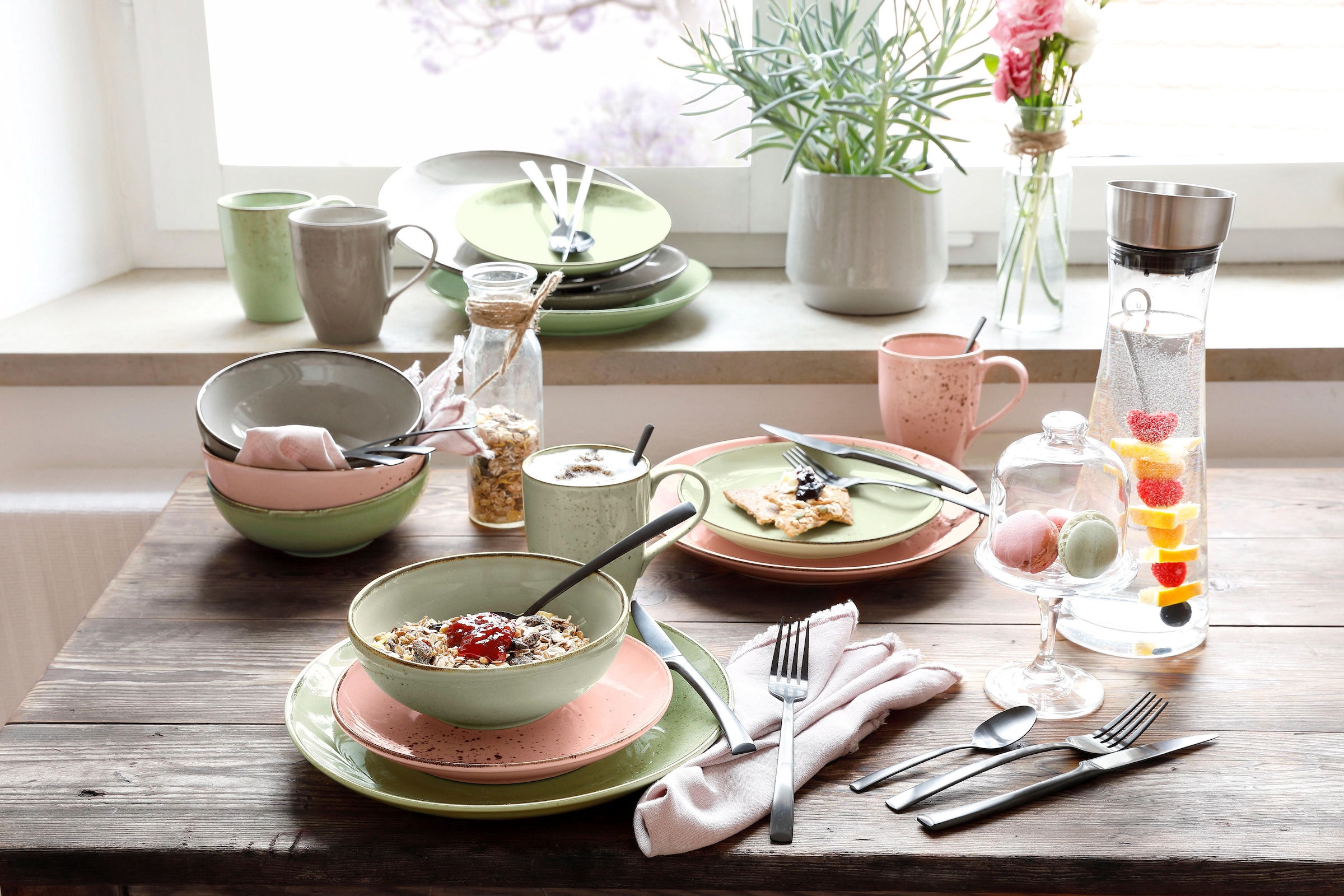 CreaTable Kombiservice »Geschirr-Set NATURE COLLECTION Vintage Garden«, (16 tlg., Kaffeeservice und Tafelservice im Set, für 4 Personen), Service, 16 Teile, für 4 Personen