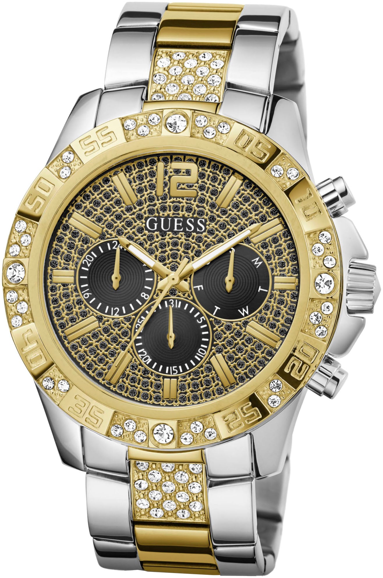 Guess Multifunktionsuhr »MAJESTIC«, Quarzuhr, Armbanduhr, Herren, Datum, 12/24-Std.-Anzeige,Kristallsteine