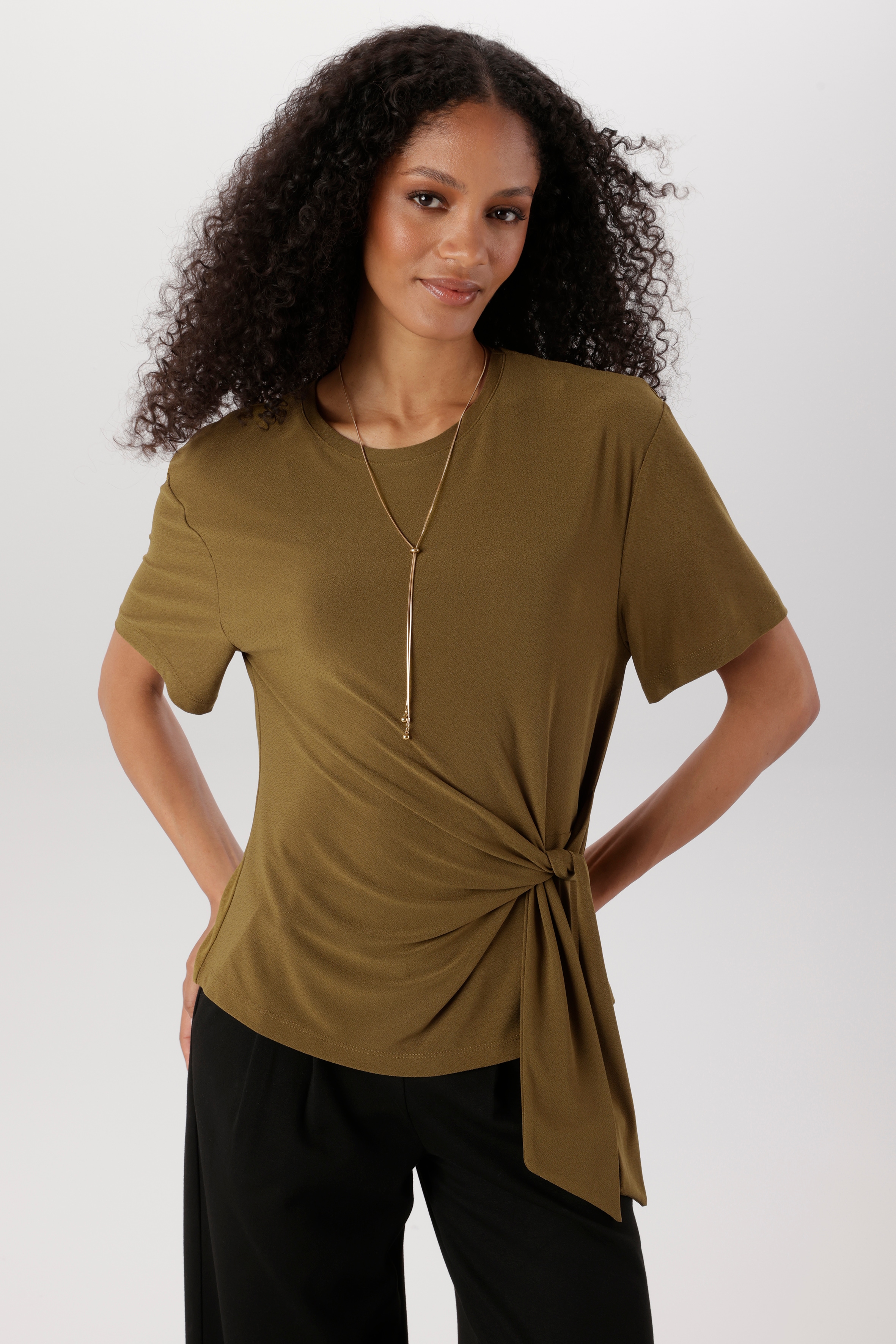 Aniston SELECTED Rundhalsshirt mit raffiniertem Knoten-Detail an der Seite