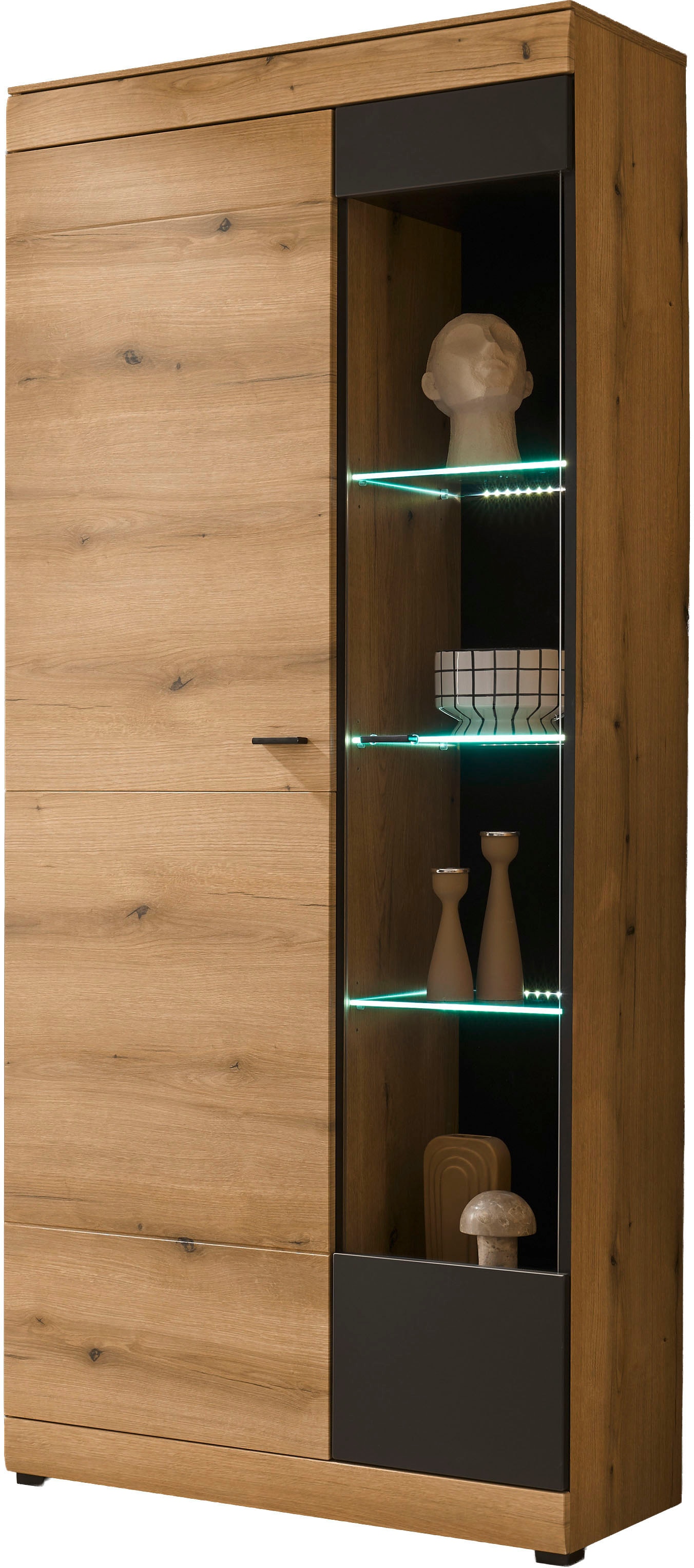 Home affaire Vitrine »Soleto, Vitrinenschrank in Evoke Eiche, moderne Glasvitrine« ausreichend Stauraum, schwarze Griffe aus Metall, zeitlos