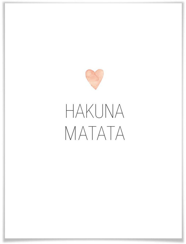 Wall-Art Poster »Herz Schriftzug Hakuna Matata«, Schriftzug, (1 St.), Poster ohne Bilderrahmen