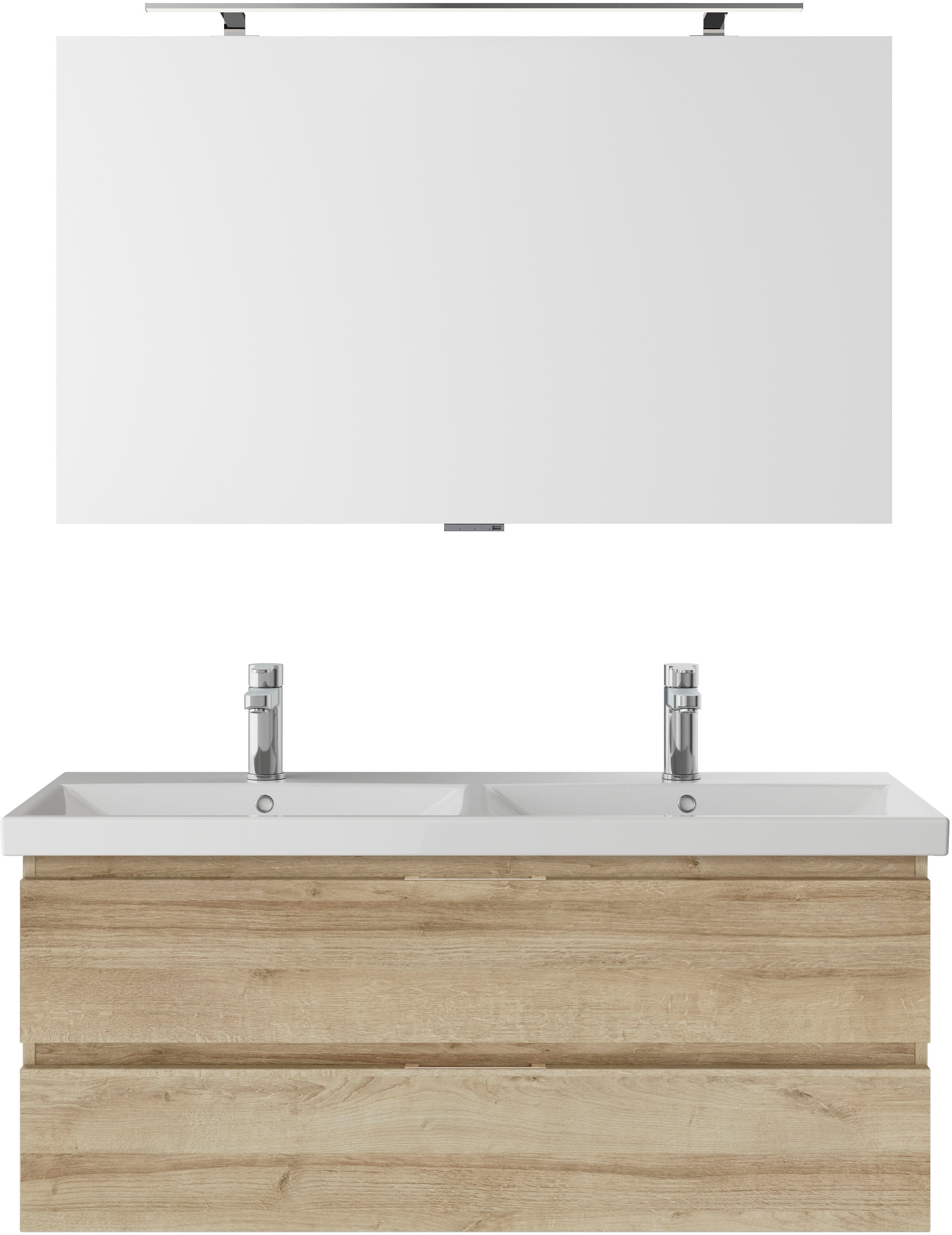 Saphir Badmöbel-Set »Serie 4035 2-teilig, Keramik-Doppelwaschtisch mit LED-Spiegel«, (Set), Doppel-Waschplatz inkl Türdämpfer, 120 cm breit, 2 Schubladen