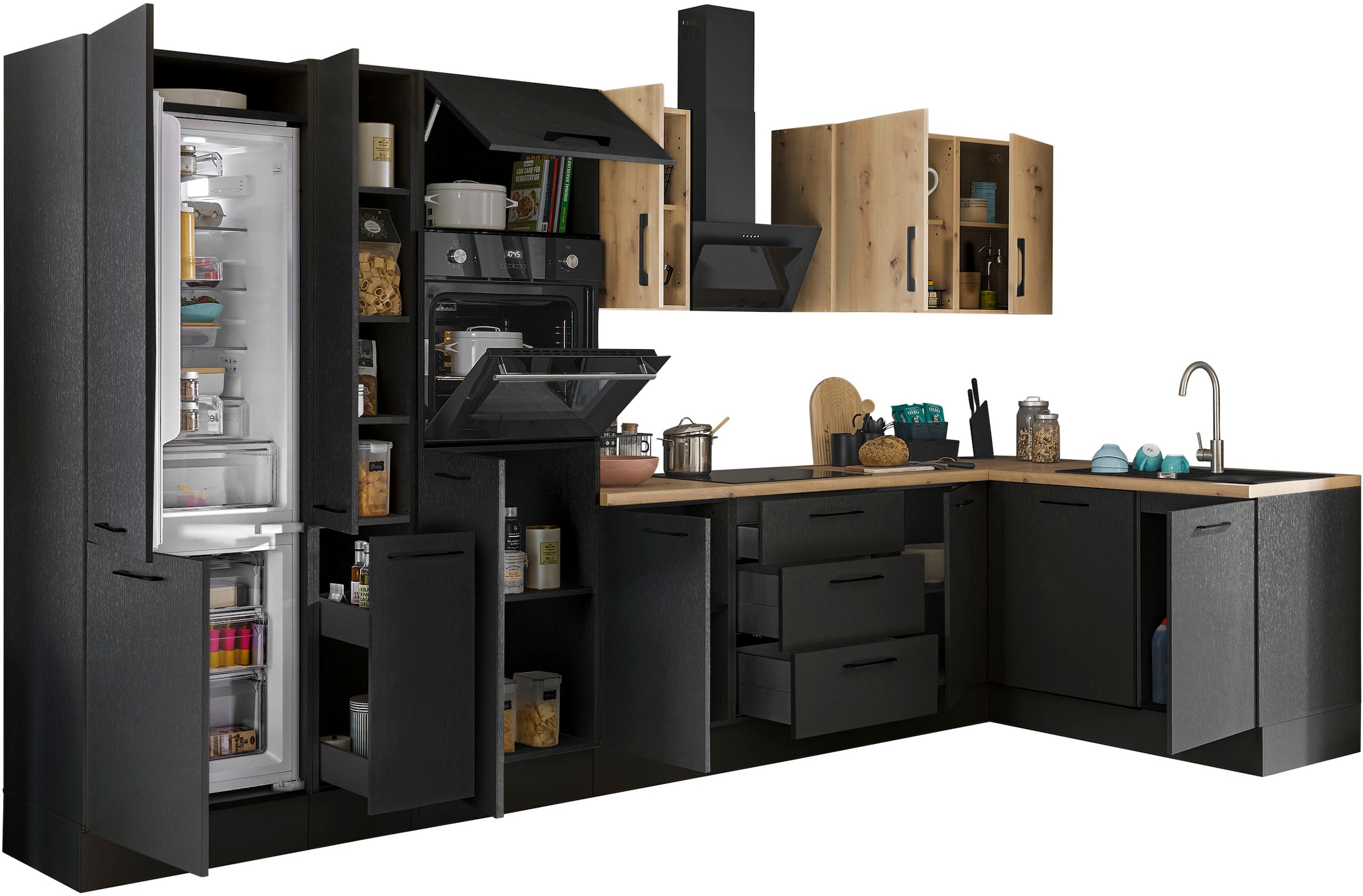BASIC by Balculina Winkelküche »Turin«, Stellbreite 370x175 cm, wahlweise mit E-Geräten