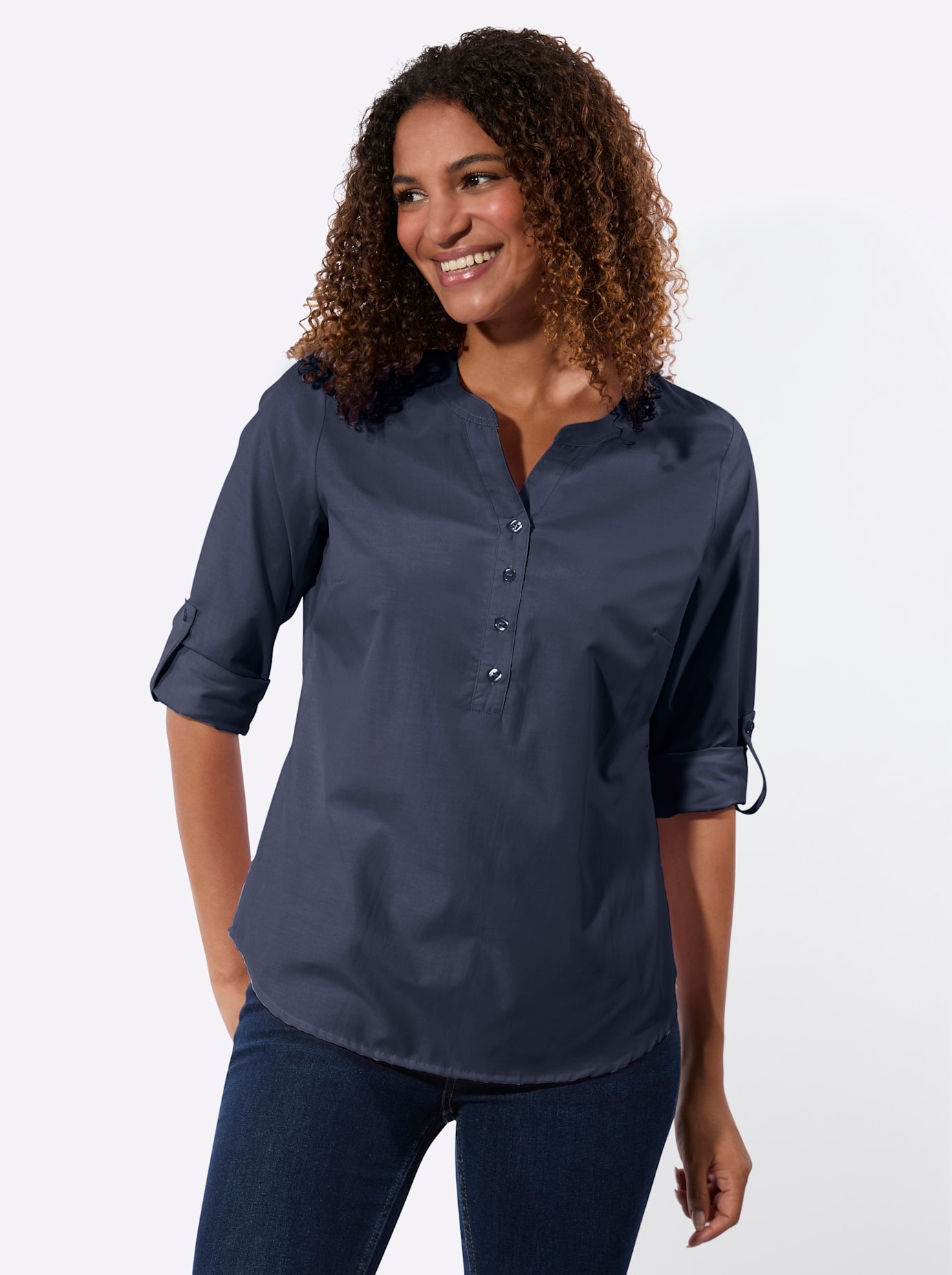 CASUAL LOOKS Damen Longblusemarine, Gr. 40, unifarben, 50% Baumwolle, 50% Polyester, Blusen