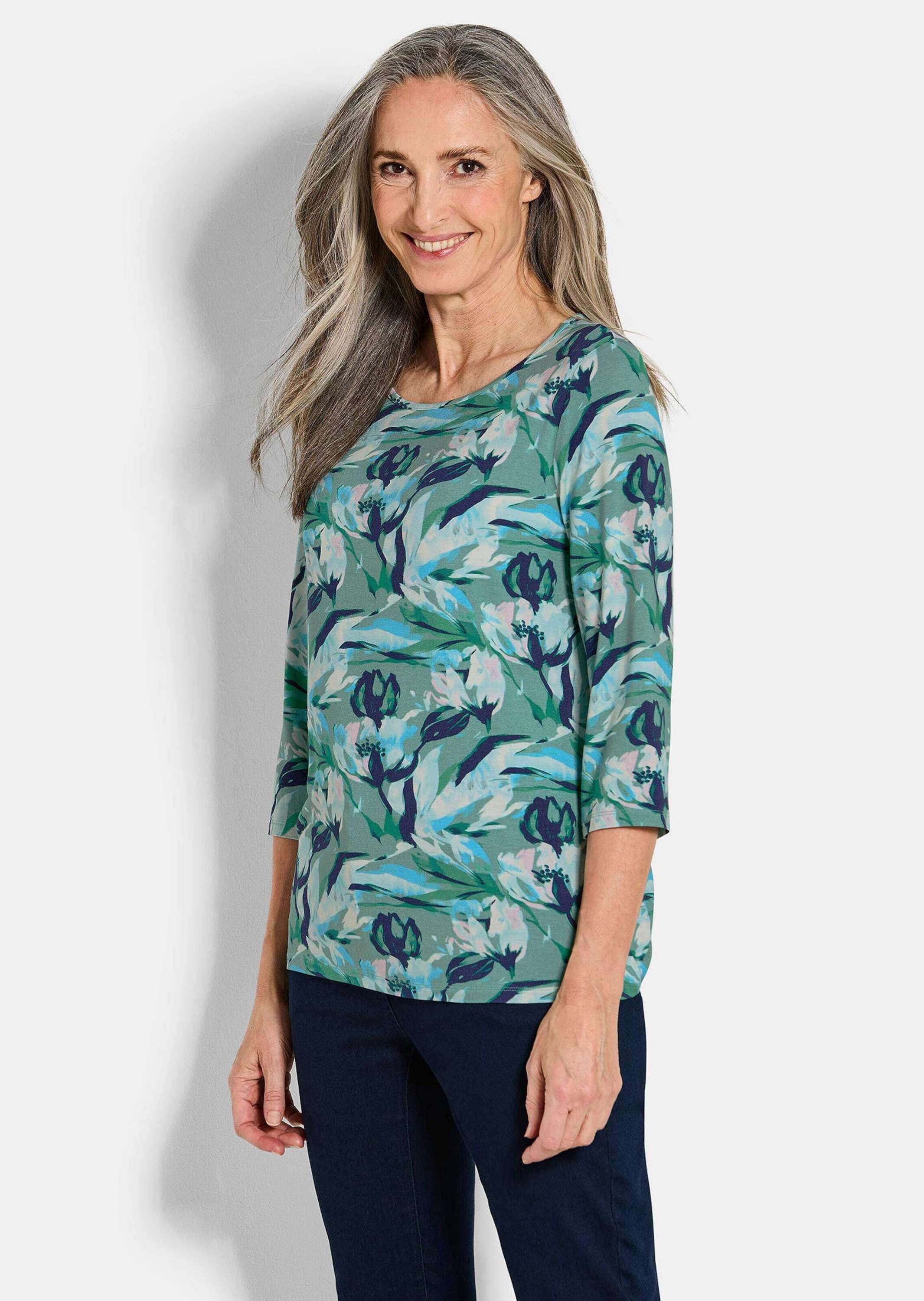 GOLDNER Kurzarmshirt »Kurzgröße Jersey-Shirt mit Blumenmuster«