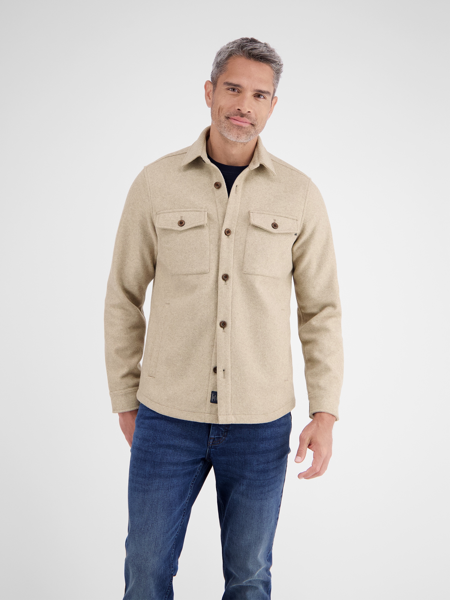 LERROS Hemdjacke "Hemdjacke in Wolloptik aus pflegeleichter Kunstfaser" ohne Kapuze