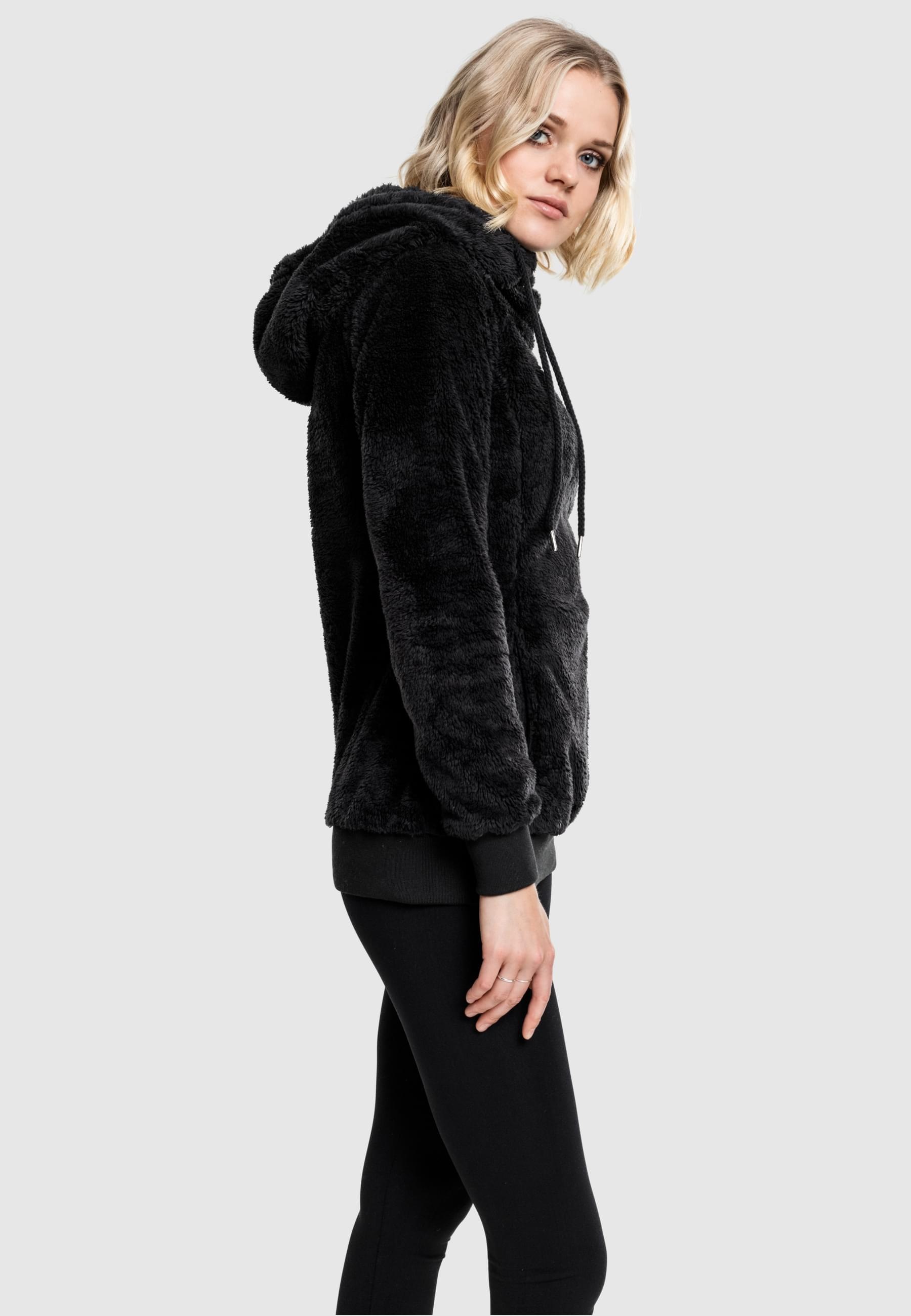 URBAN CLASSICS Rundhalspullover »Urban Classics Damen Ladies Long Teddy Hoody«, (1 tlg.)