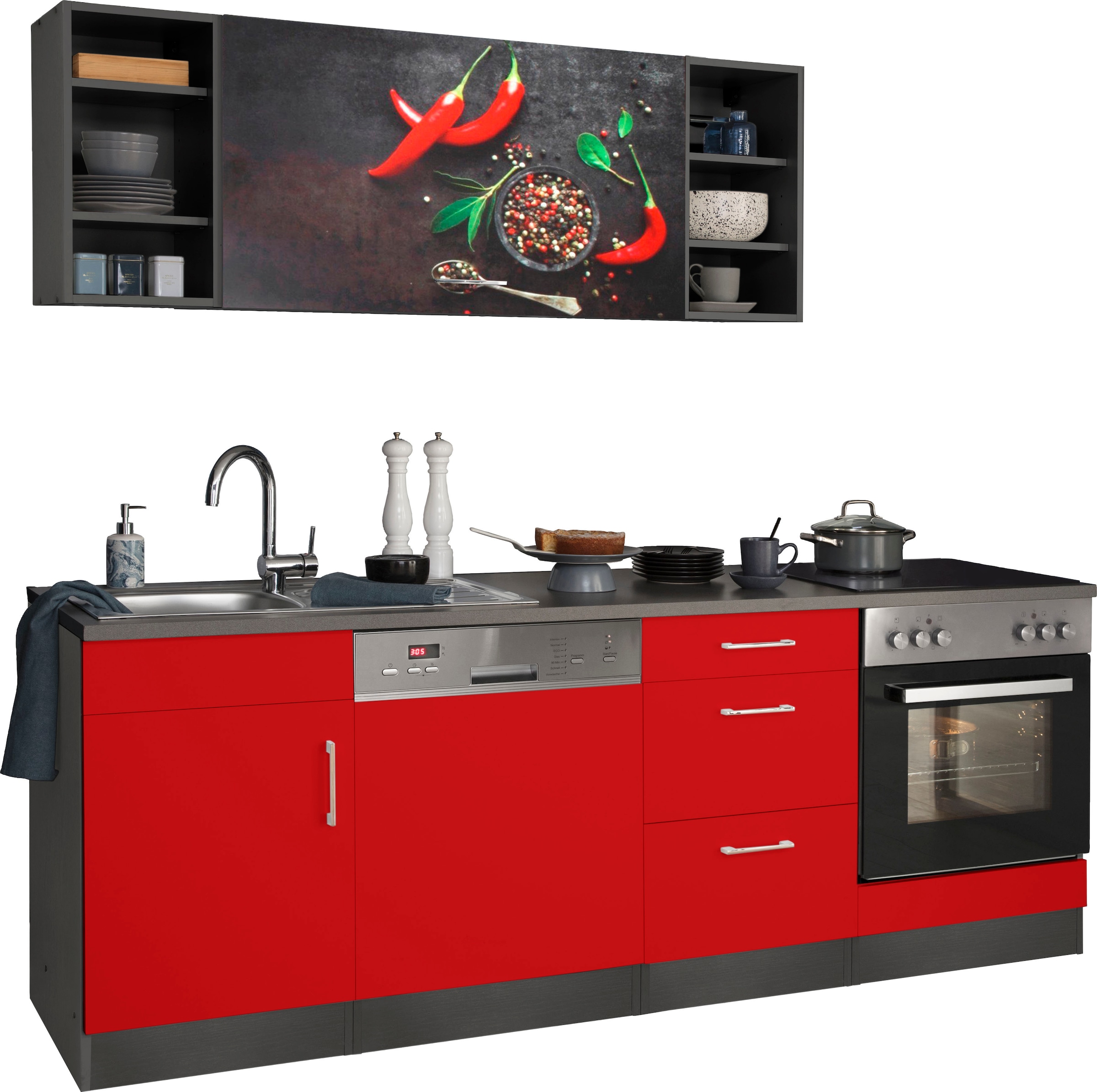 KOCHSTATION Küchenzeile »KS-Paris« ohne E-Geräte, Breite 220 cm