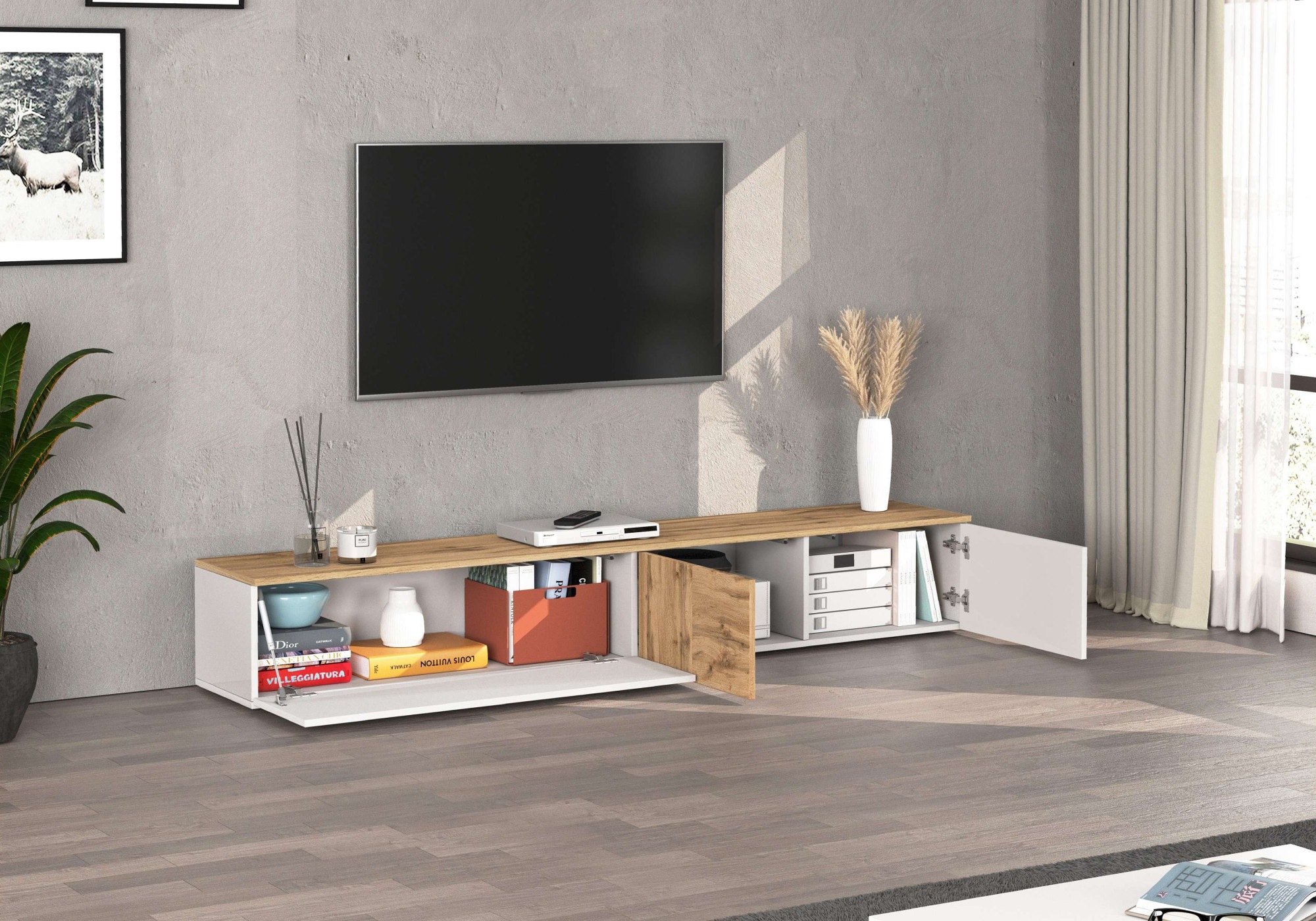 INOSIGN Lowboard »Lowboard ISEO,Lowboard,TV-Kommode,TV-Möbel,TV-Bank« 1 Stk. tlg. stehend/hängend, 1 Klappe, 2 Türen HG lackiert, 3 Fächer, B 210 cm