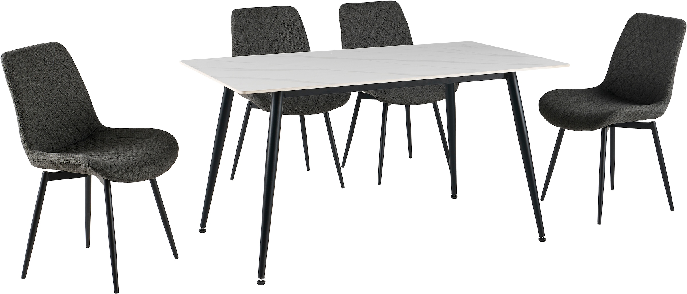 OTTO home Essgruppe »Juniper« Set, 5 tlg. Tisch 140x80cm in Sinterstein-Keramikoptik mit 4 Stühlen, 360° drehbar