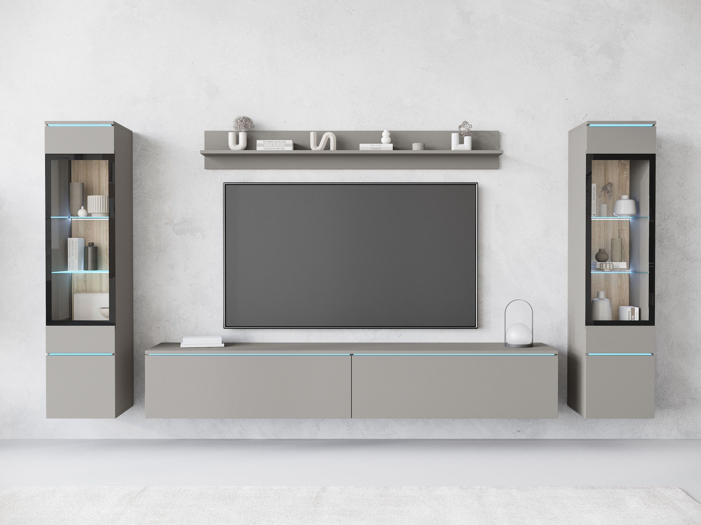 INOSIGN Wohnwand »VERA II, Vitrinen Türanschlag wechselbar«, (Komplett-Set, 4 St.), Mediawand 260 cm, Vitrine mit Verglasung, stehend und hängend