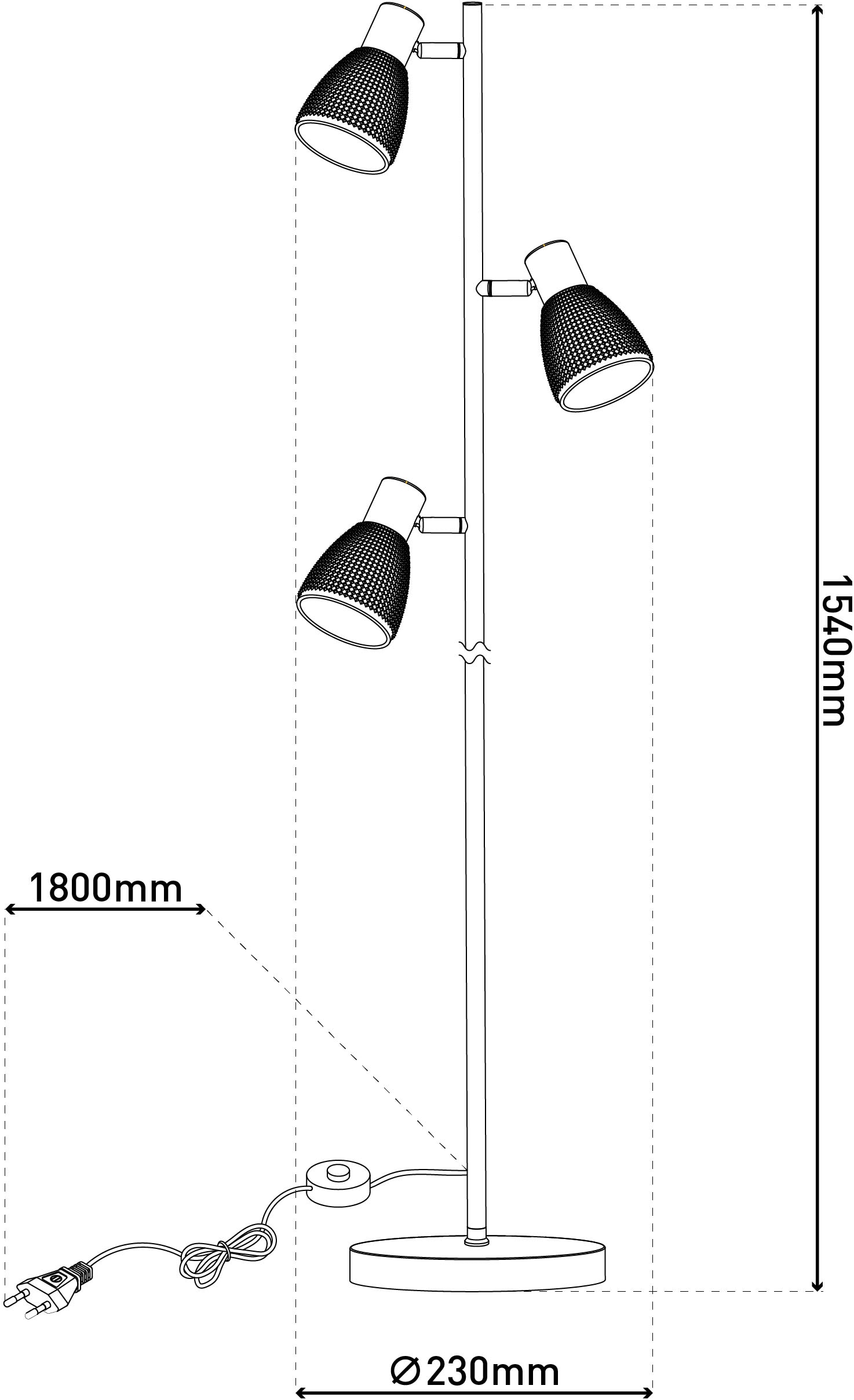 näve Stehlampe »Lindita« E14 1 Stk. 3er Spot, Relief-Glasschirm smokey, Gestell messing matt, 3x E14 exkl.