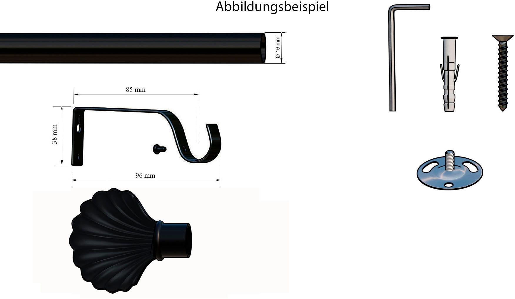 indeko Gardinenstange »Volterra« Ø 16 mm 1 läufig-läufig Wunschmaßlänge