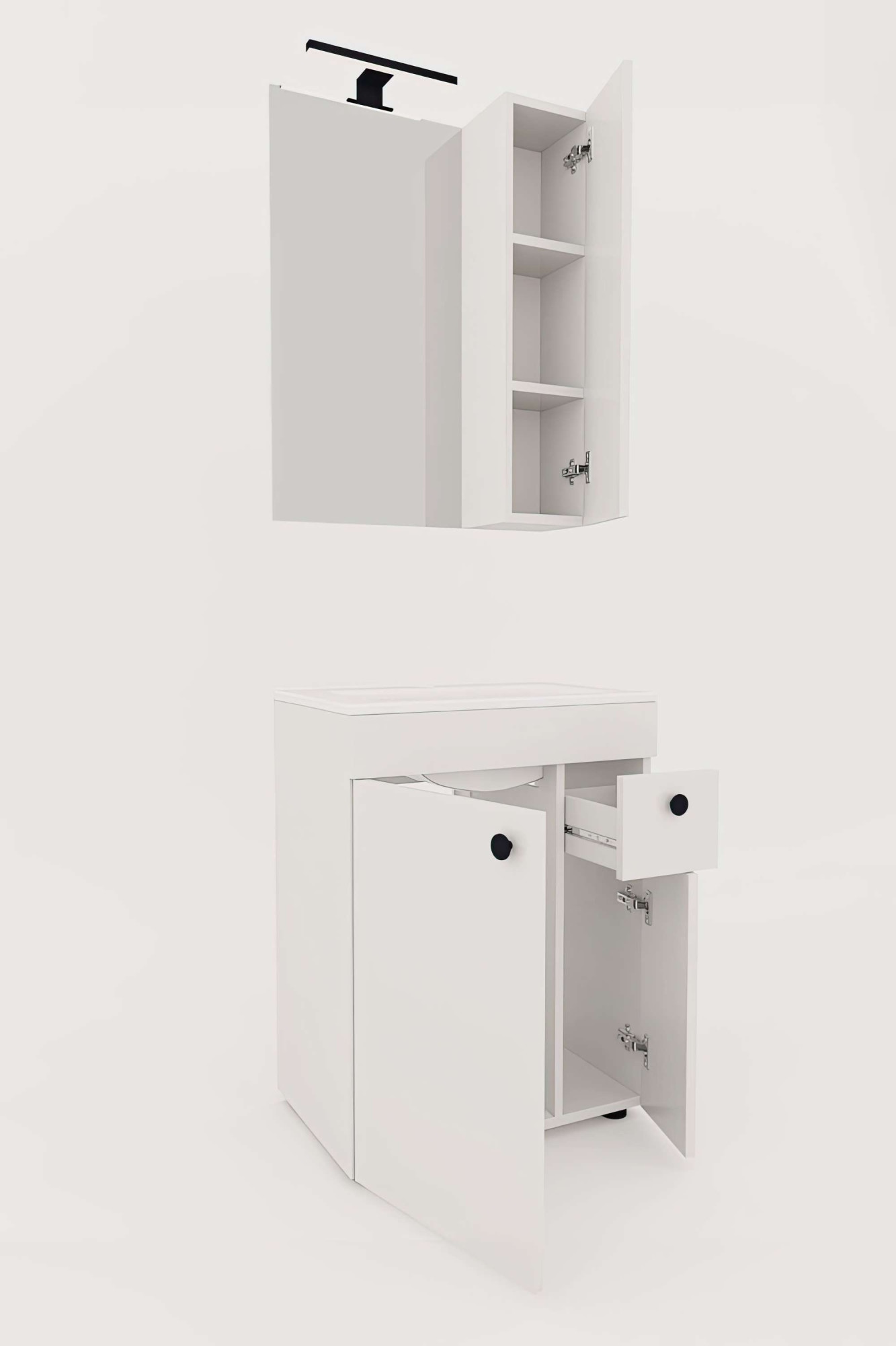 welltime Badmöbel-Set »Badmöbel-Set Braga, Schrank mit Waschbecken, Hängeschrank und Spiegel«, WBU mit Wachbecken und Hängeschrank inkl. LED-Beleuchtung, Spiegel