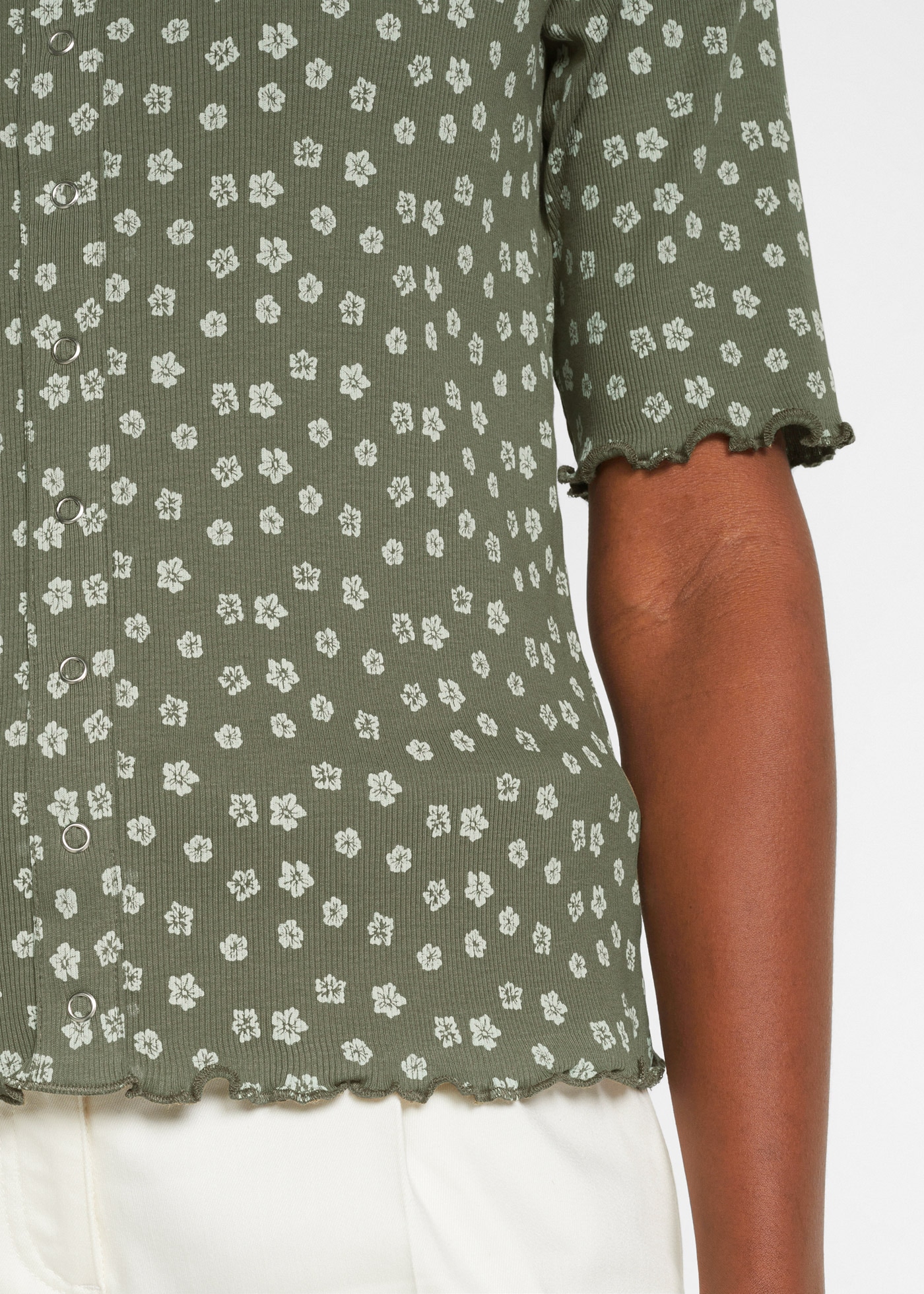 bonprix T-Shirt »Ripp-Shirt mit Blumendruck, Halbarm« Ripp-Shirt mit Blumendruck, Halbarm