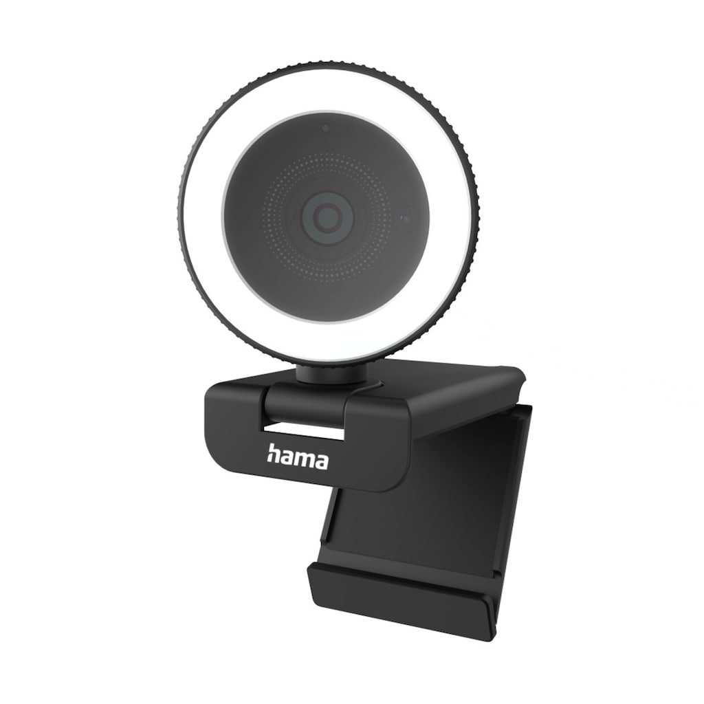 Hama Full HD-Webcam »PC Kamera, Webcam mit Ringlicht und Fernbedienung, Streaming, Gaming«, QHD, Beleuchtung, Neigbar, Drehbar, Mikrofon, LED Status, Farbe Schwarz