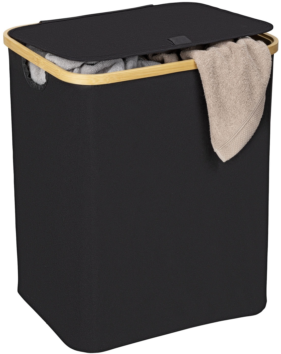 Wäschetruhe WENKO, B:41cm H:50cm T:33cmschwarz, Bambus, Polyester, Wäschesammler, "Ecori", Wäschesammler, schwarz, innen feuchtigkeitsabweisend