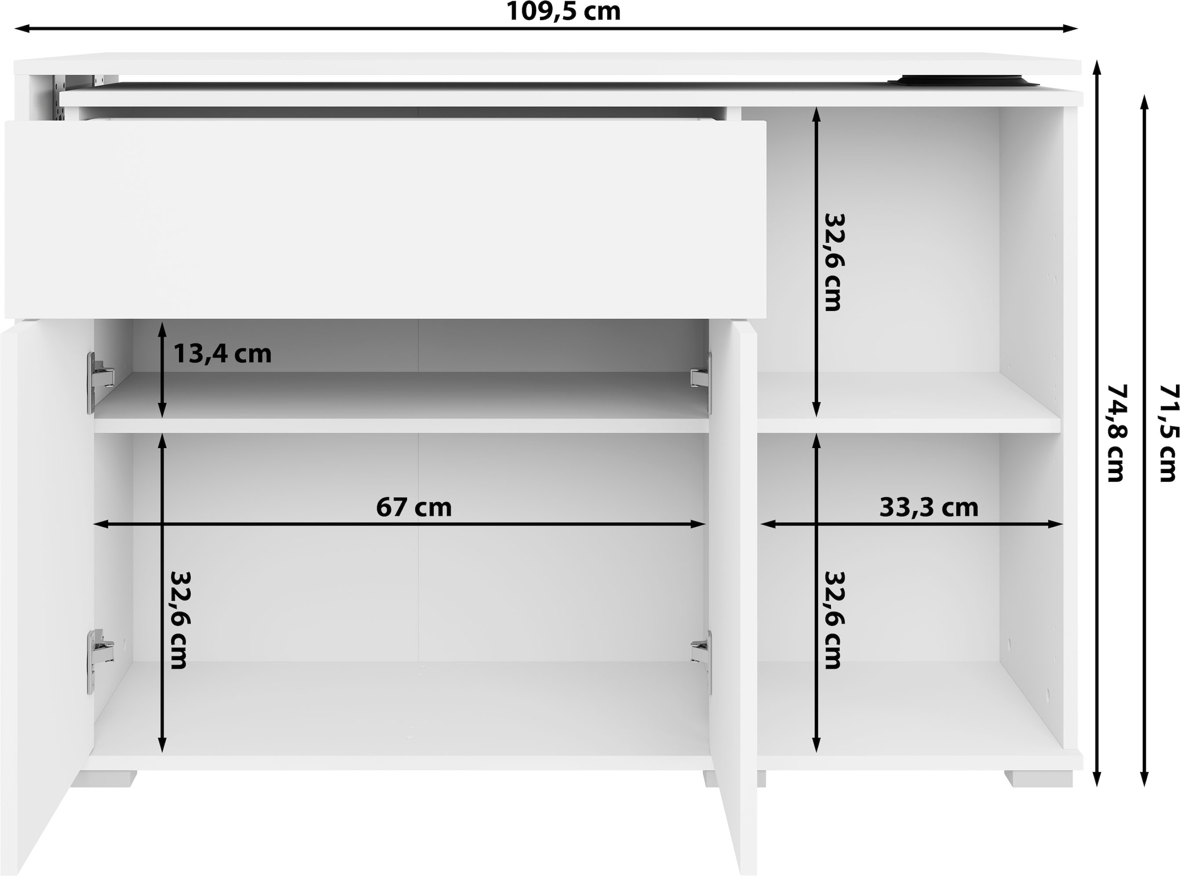 OTTO home Schreibtisch »Kenia mit drehbarer Tischplatte 90°/180°, B/H/T: 109,5/75/50 cm« 1 Stk. tlg. Schublade & Türen mit Push-to-open, 2 höhenverstellbare Böden