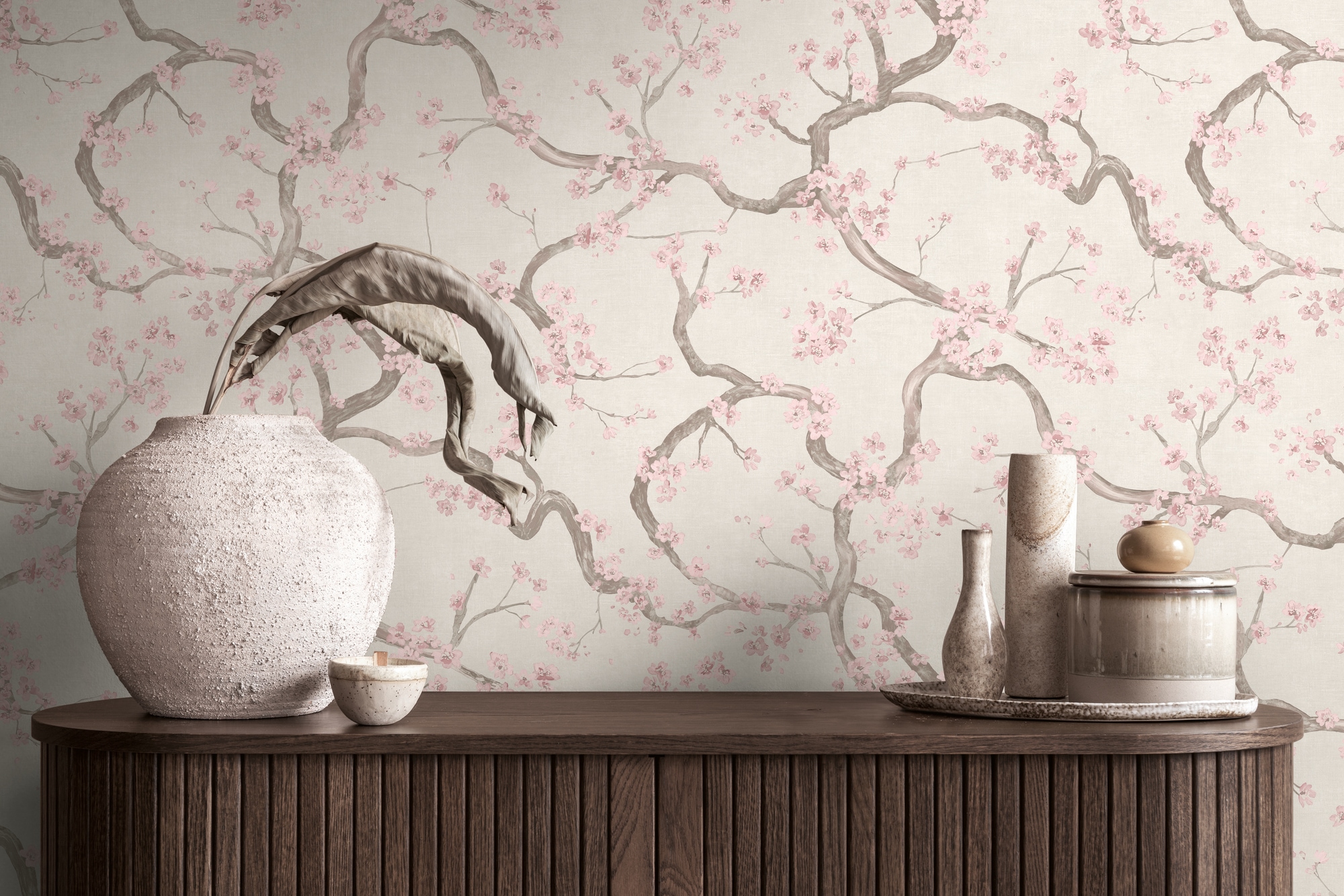 living walls Vliestapete "Blütenzweigtapete bunt Kirschblütenmotiv Asiatisch" floral strukturiert