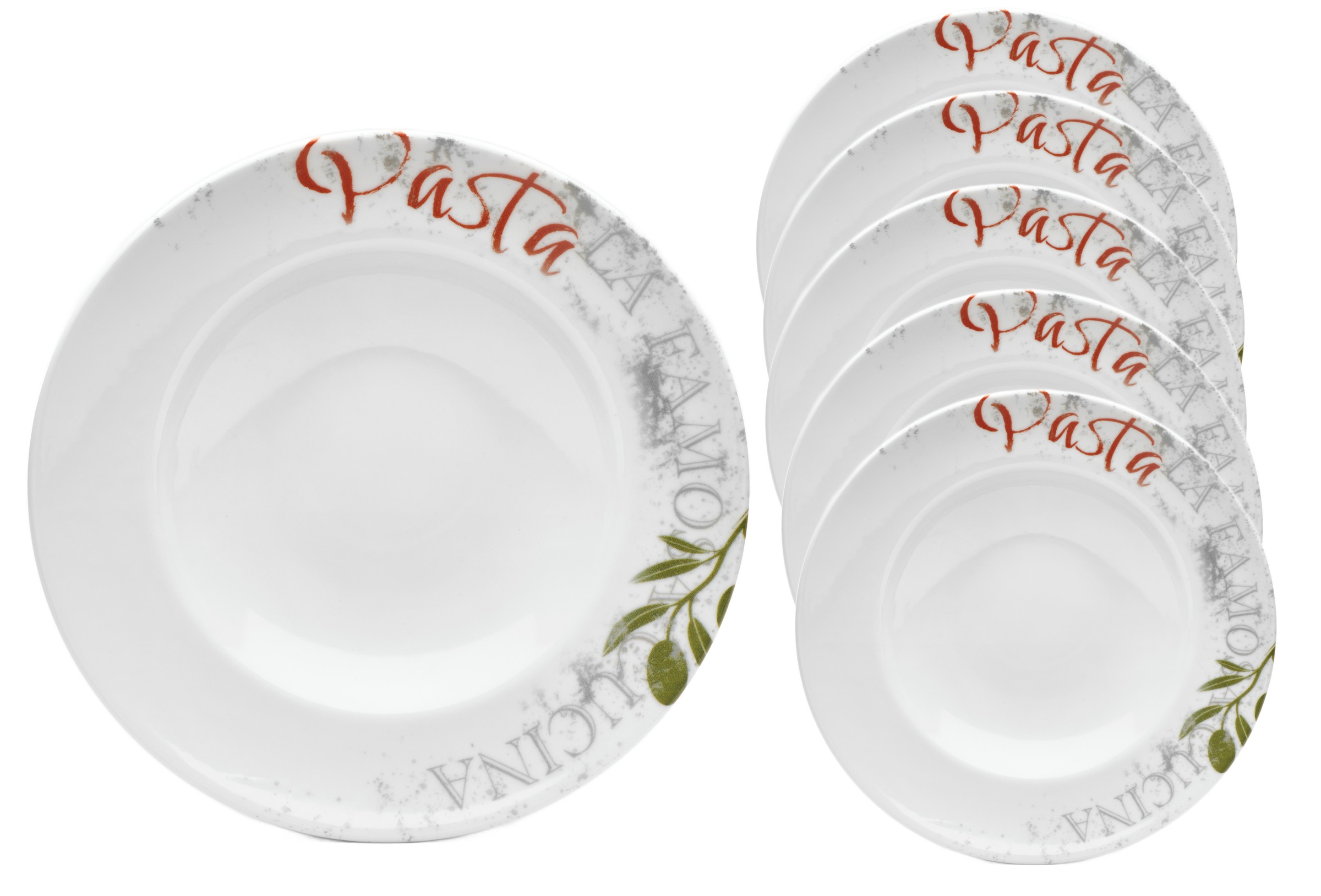 van Well Pastateller »Teller-Set Famosa, mit PIZZA Schriftzug, 6er Set, Ø 27 cm«, (Set, 6 St.), Service, Geschirr-Set für 6 Personen
