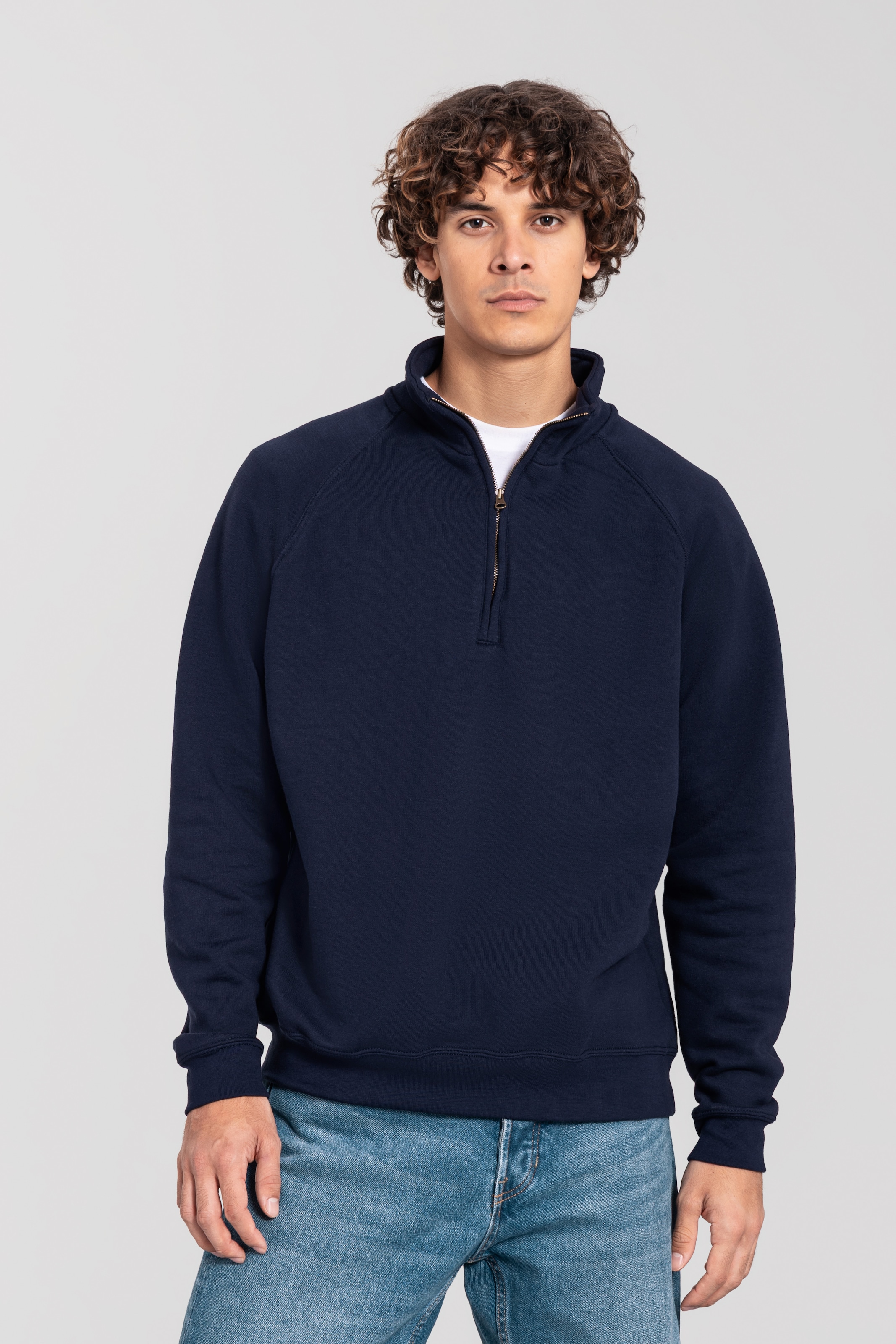 Fruit of the Loom 1100000002199 "Iconic Premium Zip Neck Sweat", melierte Optik, aus Baumwolle und Polyester, in normaler Länge