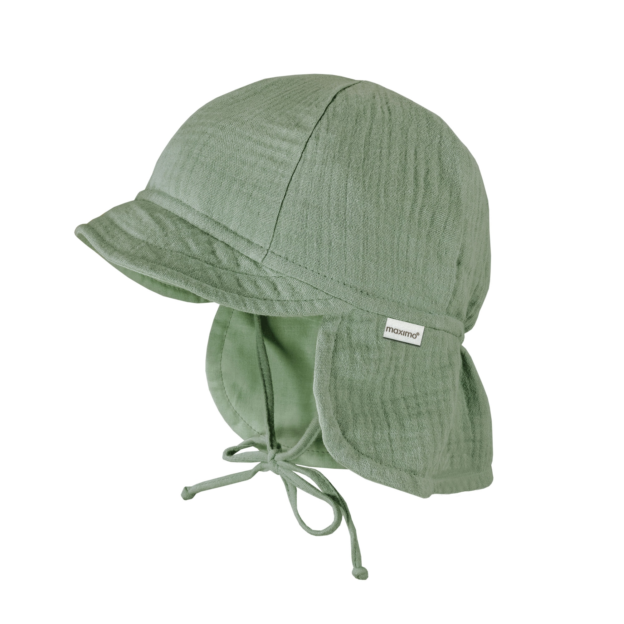 Schirmmütze MAXIMO, Jungen, Gr. 49, grün, Web, Baumwolle, unifarben, Mützen, Musselin, Nackenschutz, Bindeband, Unisex, UV-Schutz